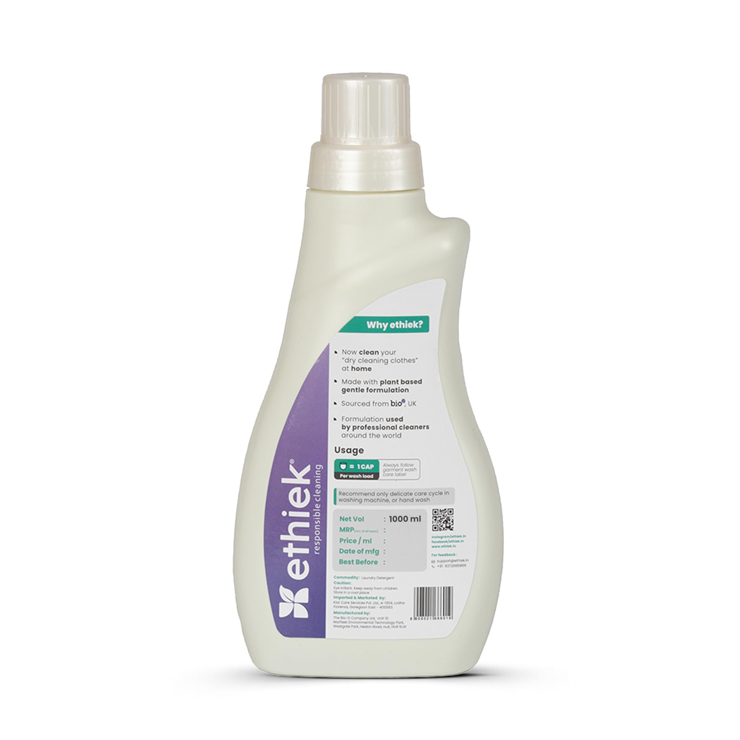 **Ethiek Liquid Detergent for Silk, Wool & Delicate Clothes – Gentle Zero Enzyme Fabric Care, Natural & Organic Laundry Detergent for Top Load, Front Load Washing Machines & Hand Wash – 1000ml – Perfect for Baby Clothes, Lingerie & Cashmere**