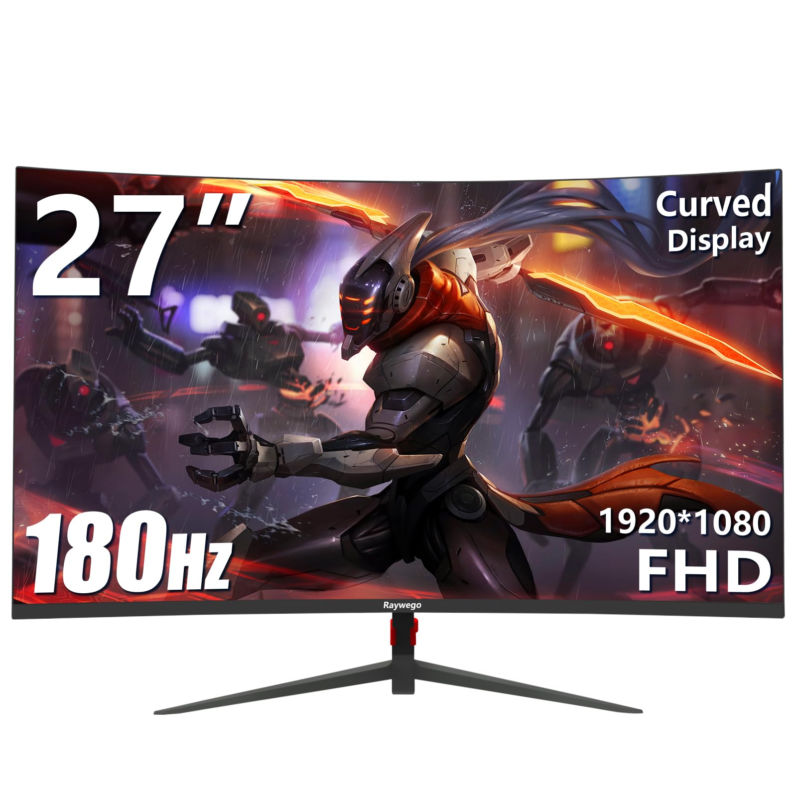 27 inch Curved Gaming Monitor 180Hz Full HD 1080P 1800R LED Computer Display with FreeSync & Eye-Care Technology, VESA Mount, DP & HDMI Ports, IPS Panel - Perfect for Competitive Gaming, Streaming & Home Office Work