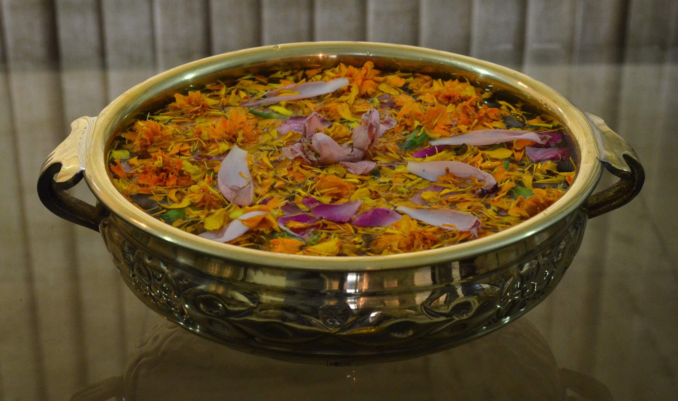 Handcrafted Floral Brass Urli Pot - 8 Inch Diameter - Traditional Indian Cooking & Decorative Home Decor for Festivals, Weddings & Pooja Ceremonies