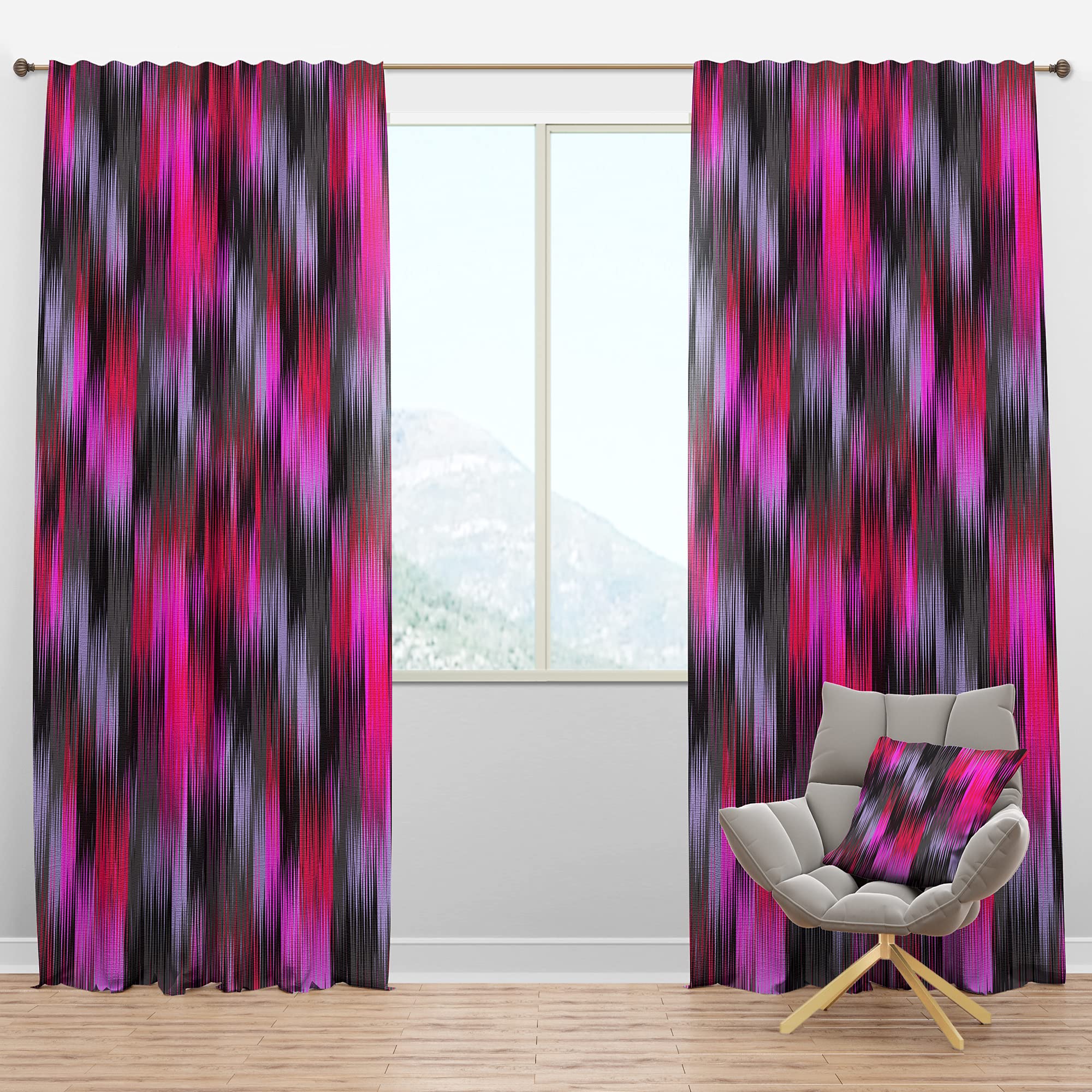 DesignQ Blackout Curtains - Black and Purple Ikat Pattern Thermal Insulated Drapes for Bedroom & Living Room (52x84, Single Panel) - Perfect for Light Blocking, Privacy & Energy Efficiency