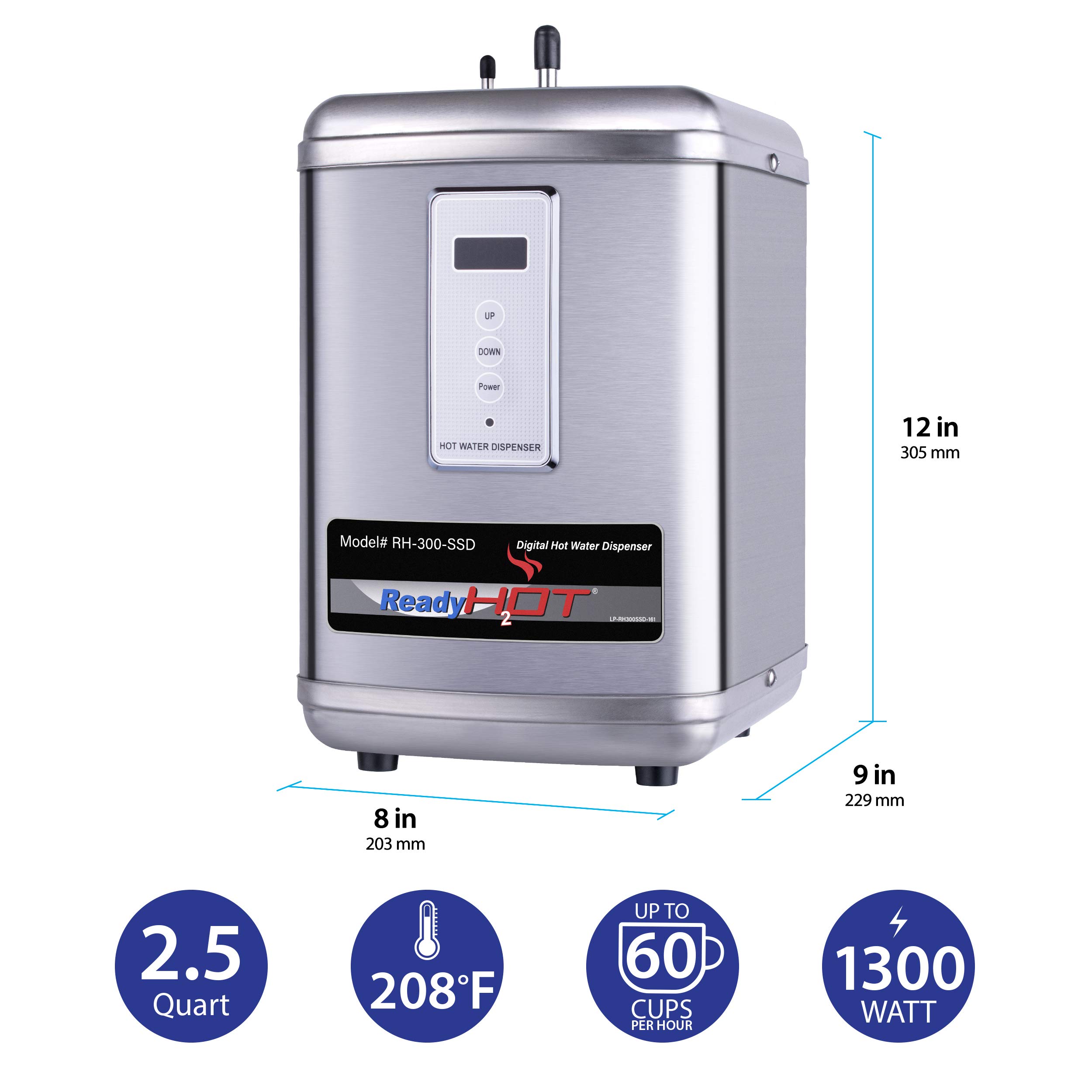 Instant Hot Water Dispenser System - 2.5 Quarts Digital Display with Dual Lever Hot & Cold Faucet in Polished Chrome | Under Sink Water Heater for Kitchen, Office, Coffee & Tea Station