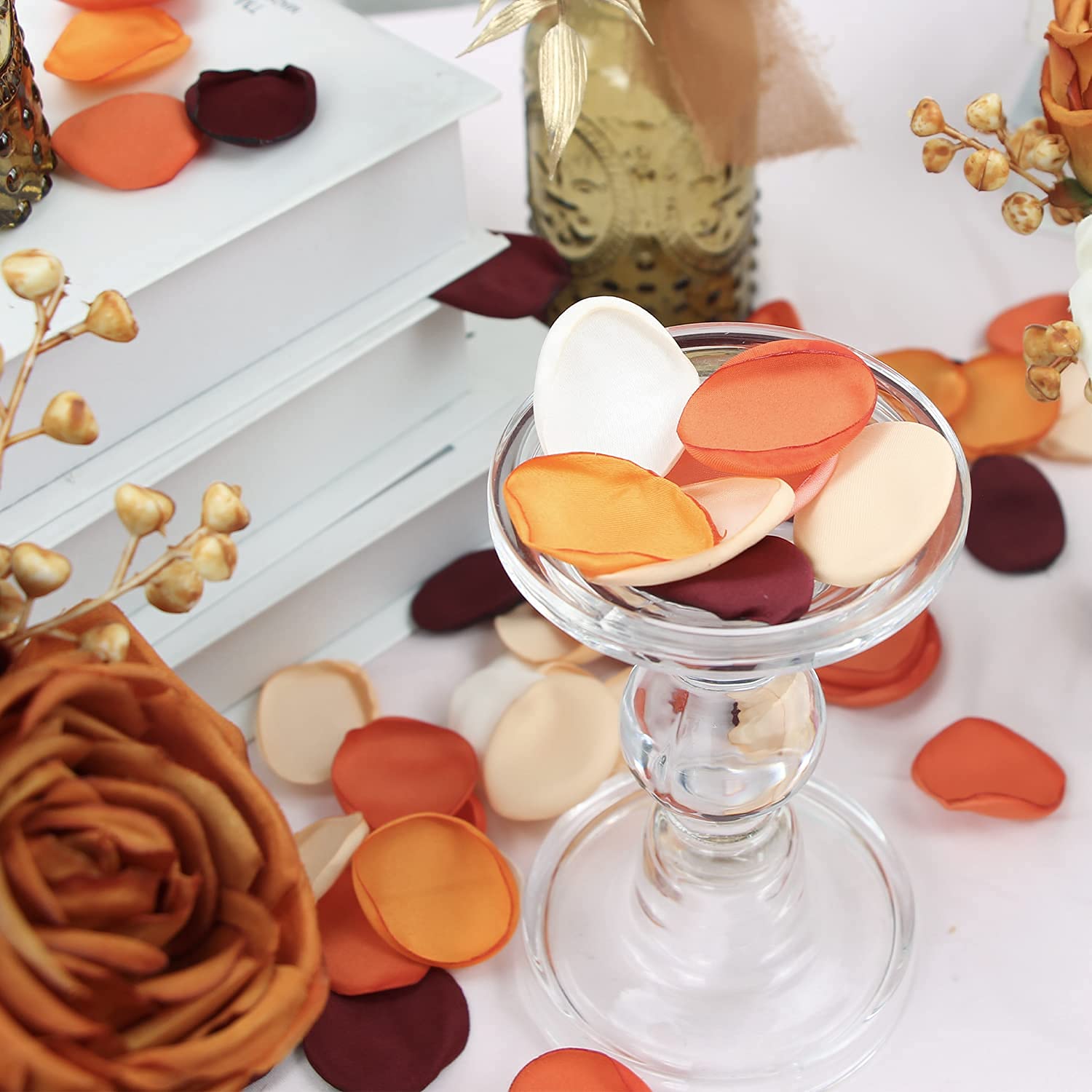 400pcs Burnt Orange Silk Rose Petals - Fall Wedding Decor, Artificial Flower Petals for Wedding Aisle, Flower Girl, Cake Decoration & Autumn Party Scatter