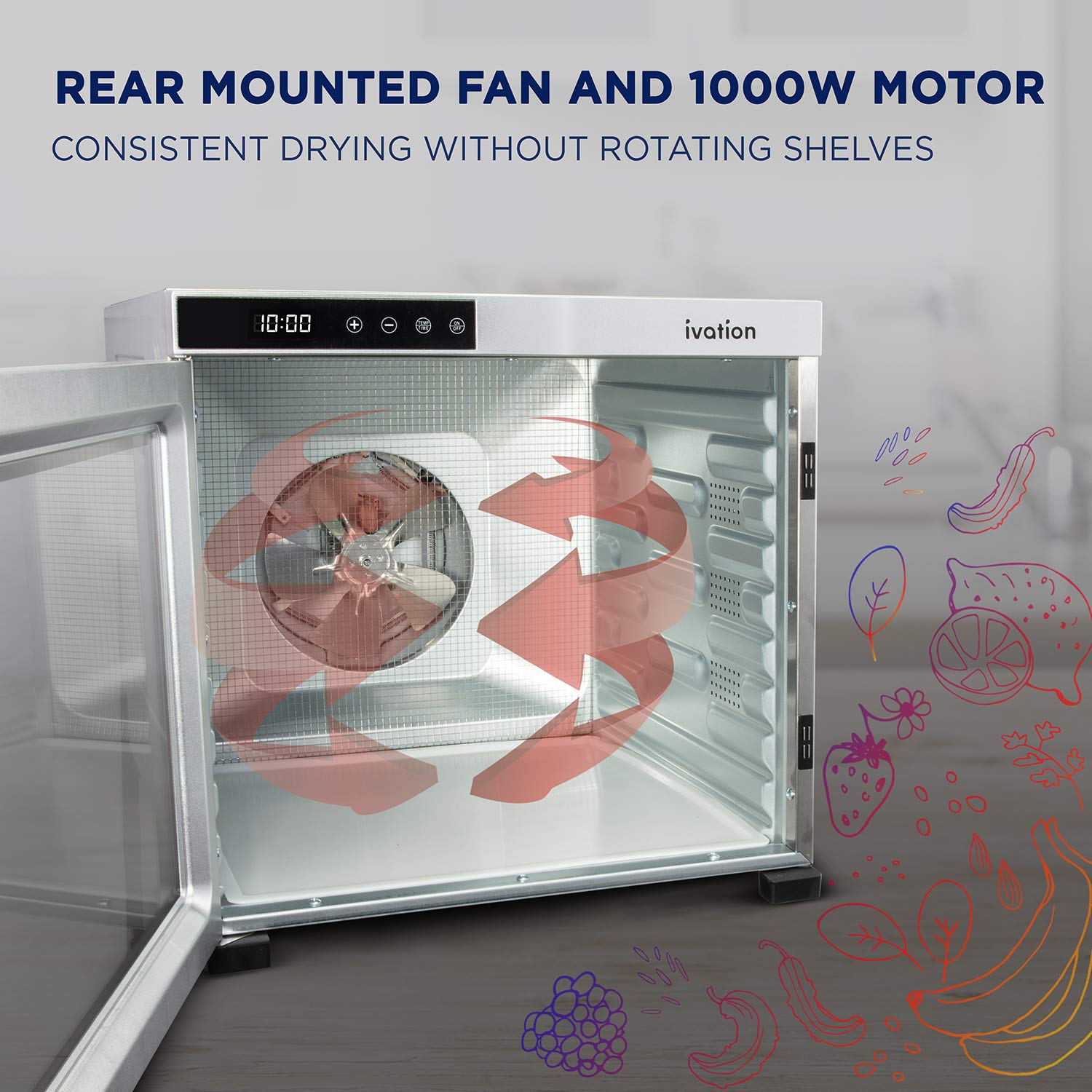 Ivation 10 Tray Commercial Food Dehydrator Machine - 1000W Stainless Steel Dryer with Digital Timer & Adjustable Temperature | Perfect for Making Beef Jerky, Drying Herbs, Fruits, Vegetables & Meat | Ideal for Home Kitchen, Camping & Food Preservation