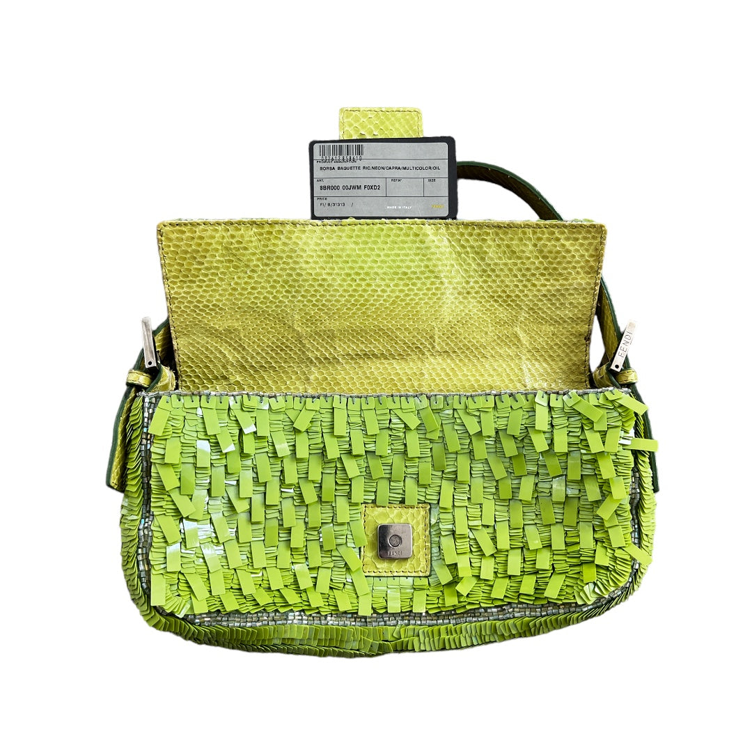 Vintage Fendi Green Sequin Baguette Bag - Luxury Designer Shoulder Purse for Women, Perfect for Evening Parties & Special Occasions