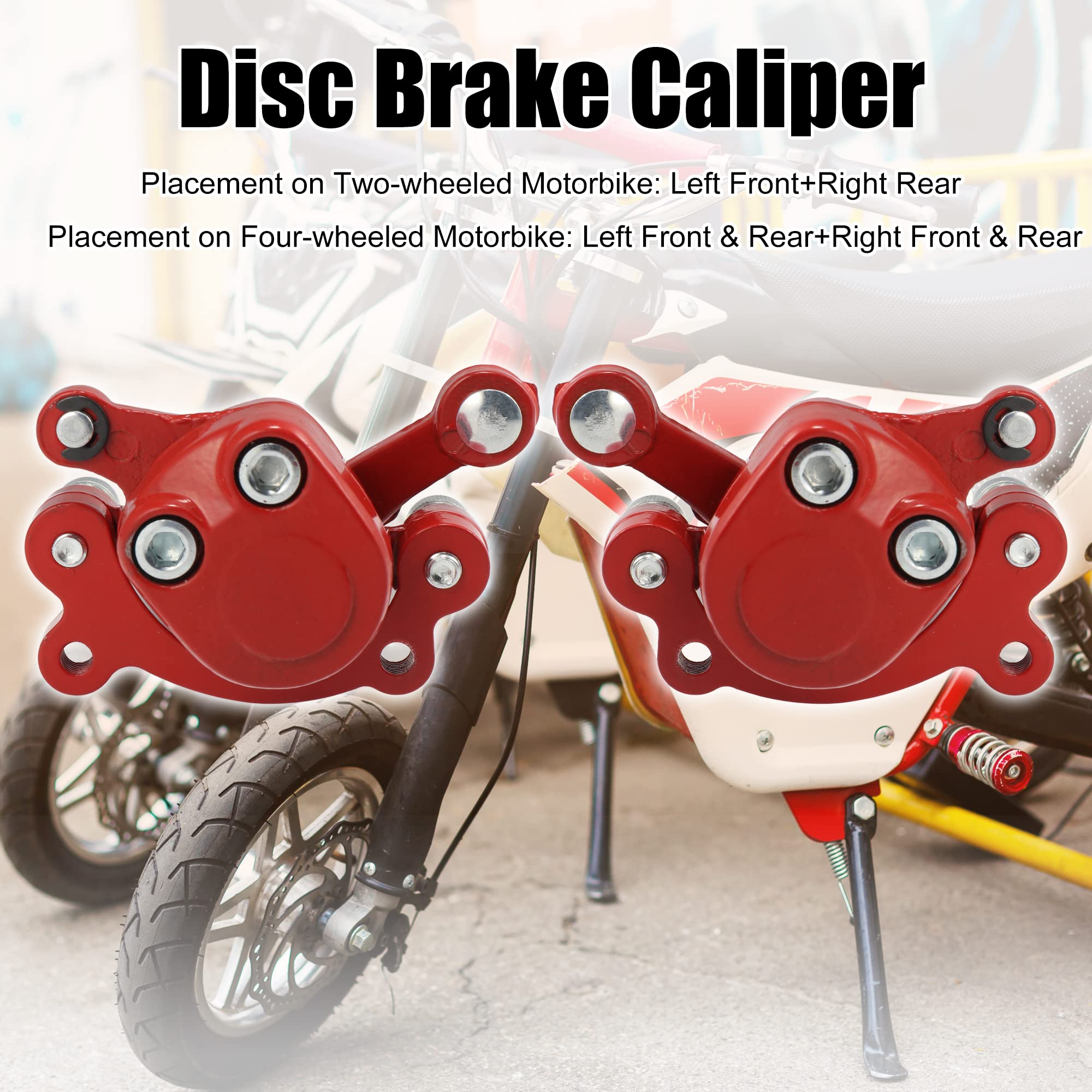 Motoforti Left & Right Disc Brake Caliper Set - Compatible with Motovox MBX10, MBX11, Mini Dirt Bikes, Classic Mini Bikes, Pocket Bikes & Goped Stand Up Scooters - High Performance Red Brake System for Off-Road & Urban Riding
