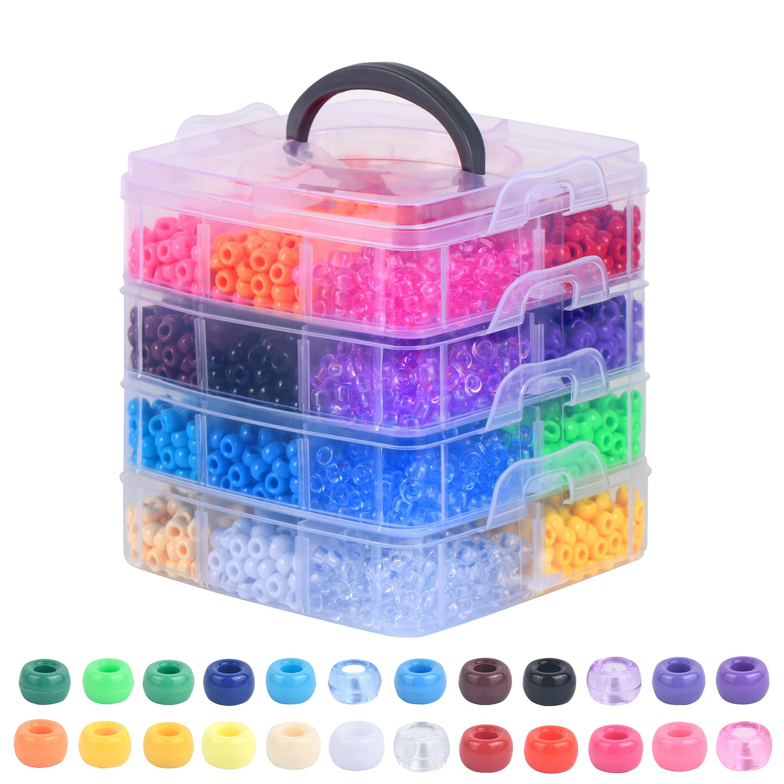 Simetufy 4200Pcs Multi-Color Pony Beads for Bracelet Making, Hair Braiding & DIY Crafts - 24 Assorted Colors Plastic Beads for Friendship Bracelets, Jewelry Making & Christmas Gifts (Boxed) - Perfect for Kids Crafts, Party Favors & Creative DIY Projects