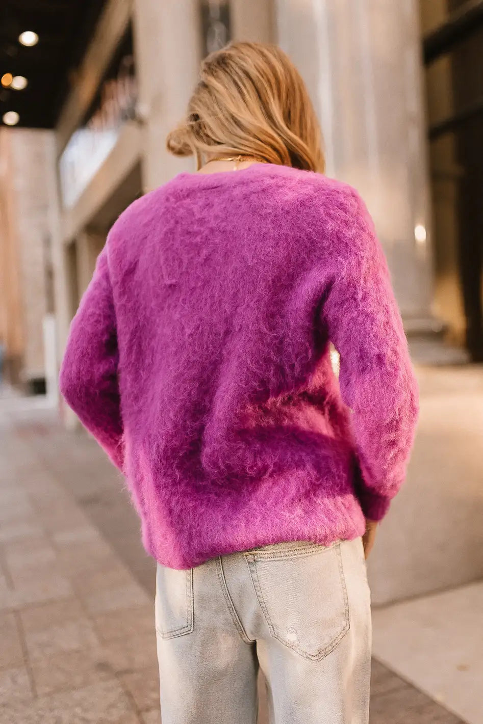 Miller Fuzzy Sweater Women's Pink Knit Pullover - Cozy Winter Casual Wear for Office & Date Nights