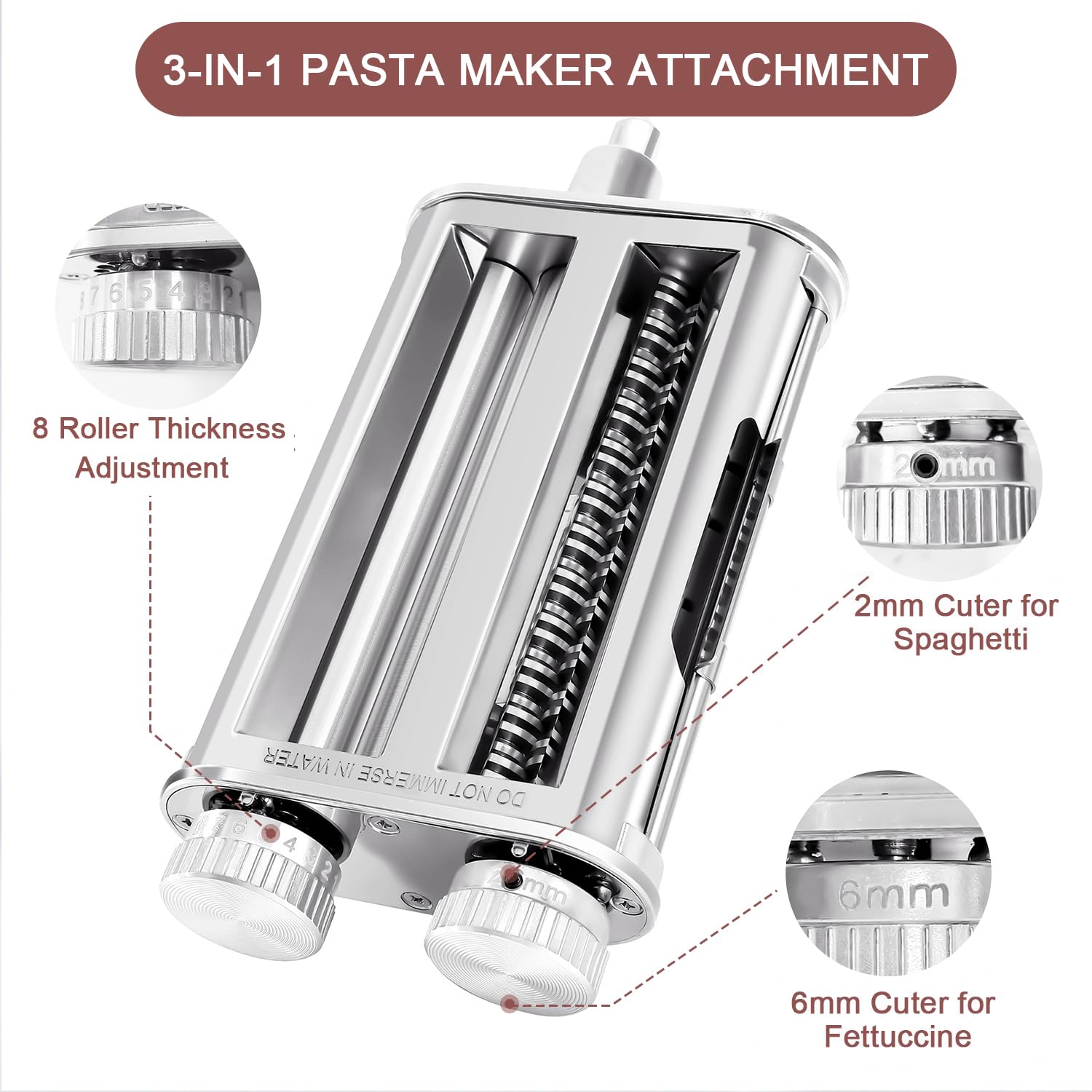 3-in-1 Stainless Steel Pasta Maker Attachment for KitchenAid Stand Mixer - Includes Pasta Roller, Spaghetti & Fettuccine Cutter with Metal Knob Screw Replacement - Perfect for Homemade Pasta, Italian Cuisine and Family Cooking