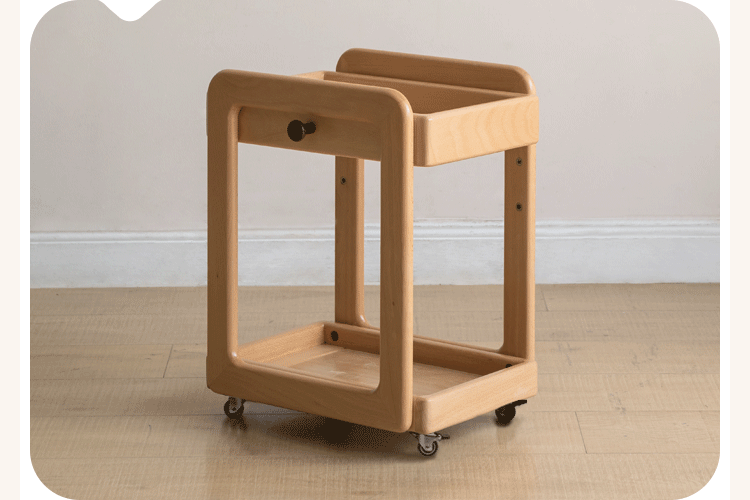 Solid Wood Beech & Rubber Kids Under Desk Mobile Storage Rack - Modern Organizer for Toys, Books & School Supplies in Bedroom or Playroom
