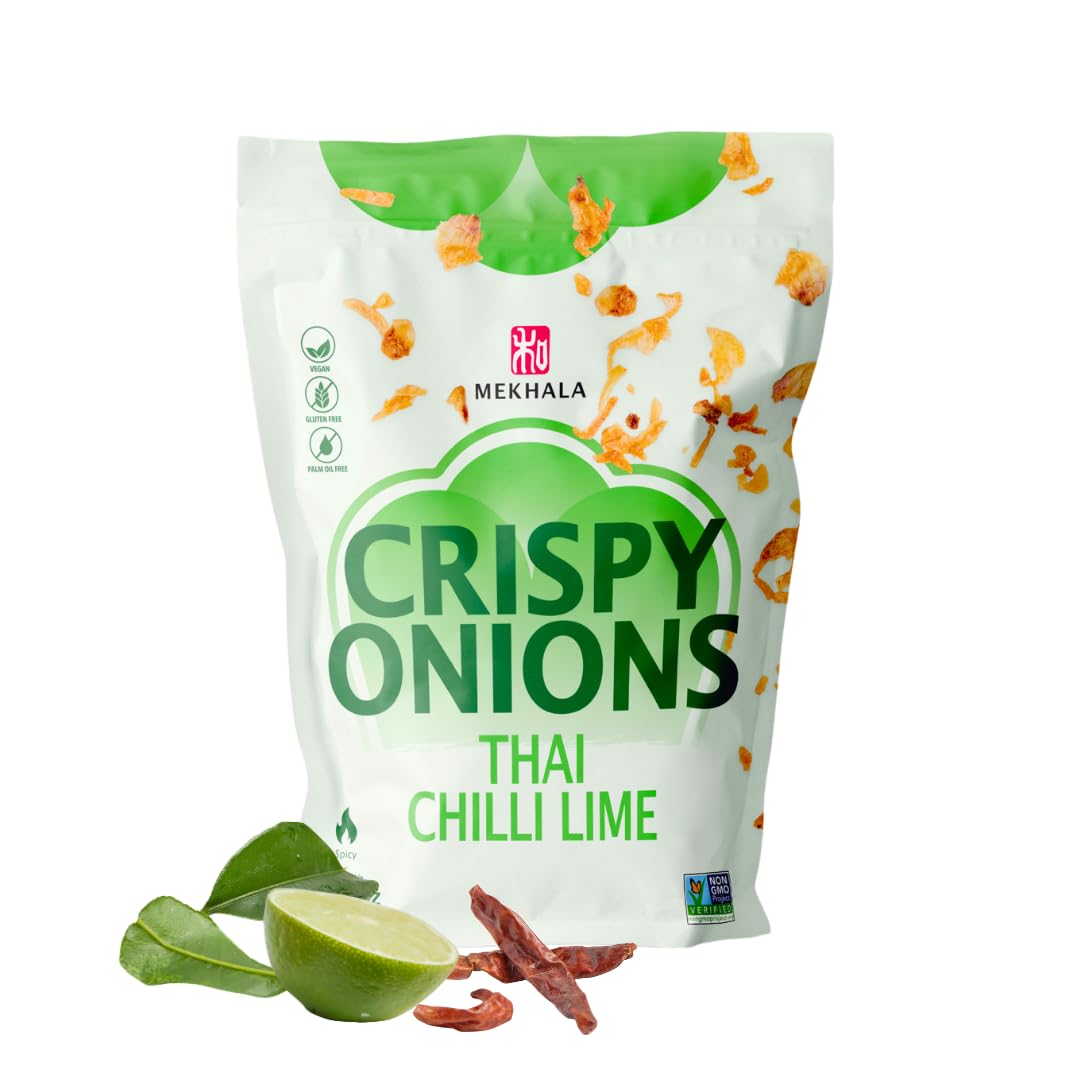 Mekhala Thai Chili Lime Crispy Fried Onions - Gluten-Free Salad Topping, Keto & Ramen Seasoning, Rice Garnish | Crunchy All-Purpose Topping for Salads, Soups, Noodles & More | 2.5oz