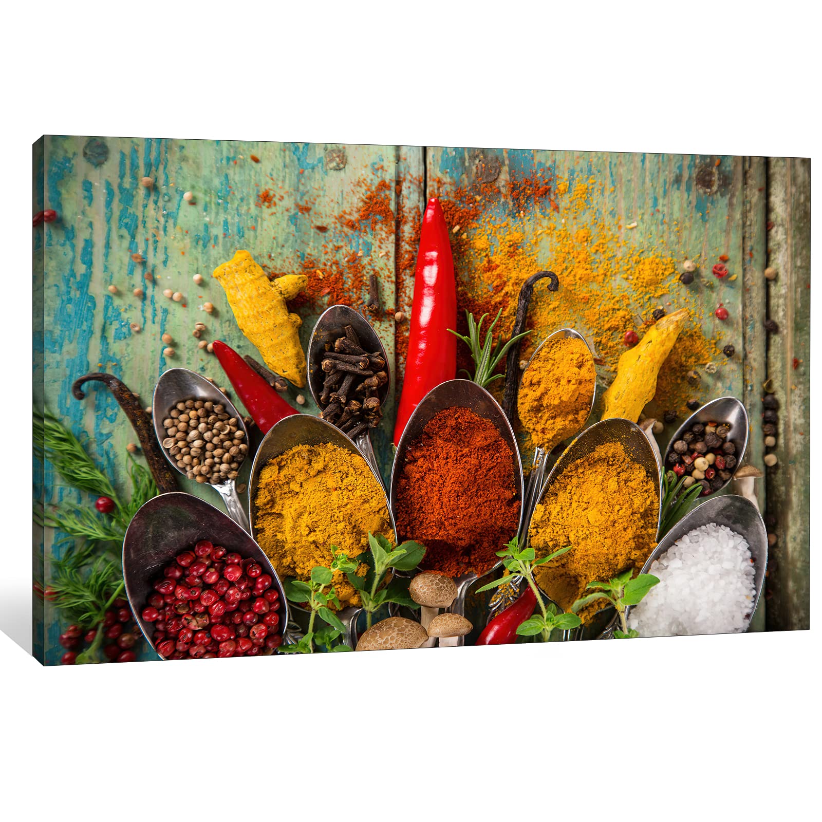 TIMUBA Vintage Spice & Spoon Kitchen Wall Art Canvas - Modern Dining Room Decor 28x40 Inches - Perfect for Farmhouse Kitchens & Cozy Dining Areas