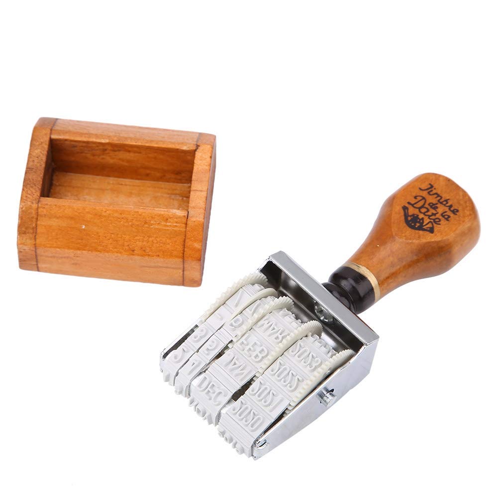 Vintage Wooden Handle Rolling Date Stamp - DIY Crafting, Scrapbooking, Card Making & Document Sealing Tool for Journals, Planners & Office Use