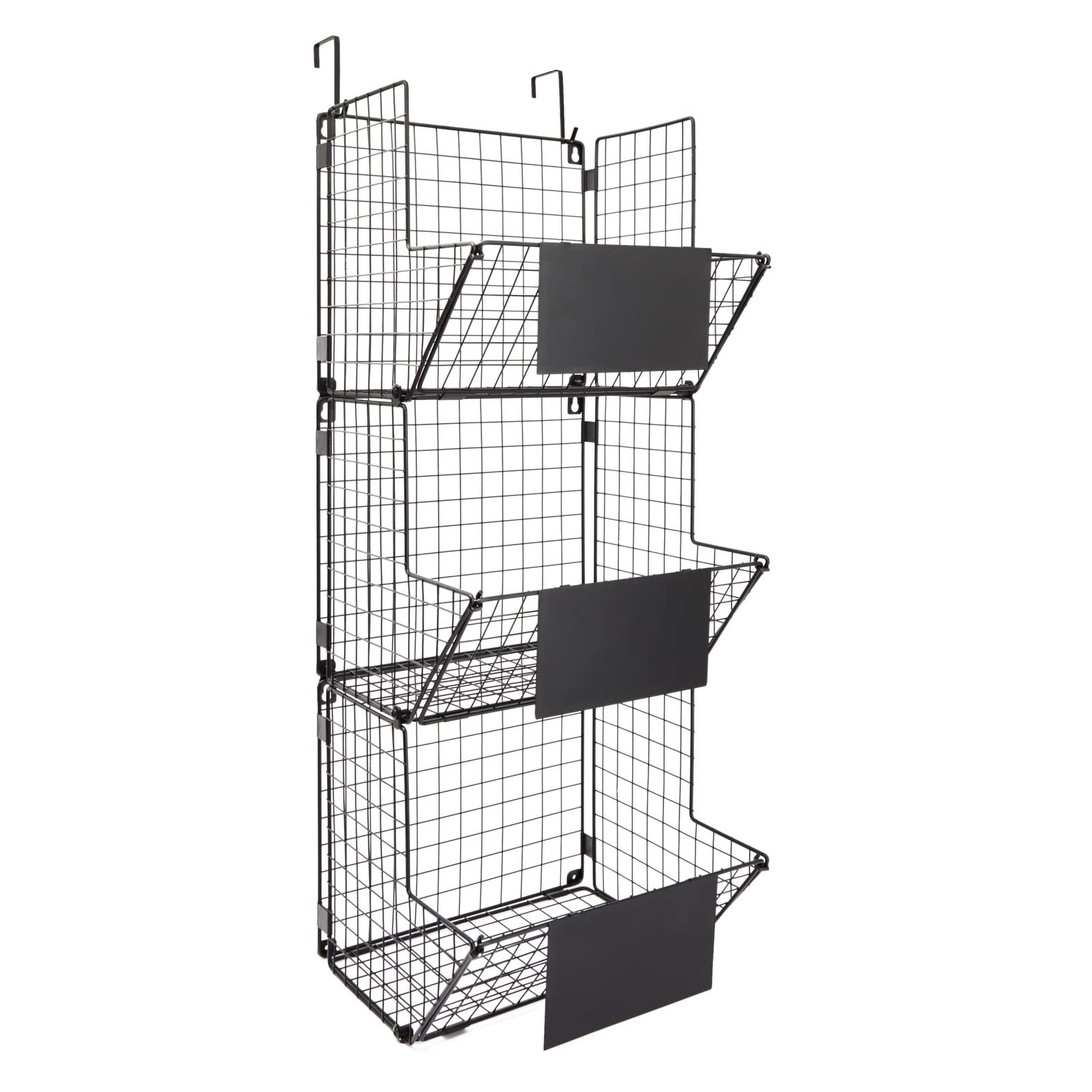 Juvale 3-Tier Over The Door Hanging Basket Organizer - Black Metal Wire Storage Bins for Fruits, Vegetables, Snacks - Space Saving Kitchen & Pantry Organization - Perfect for Small Apartments, Dorms & Closet Storage (11.7