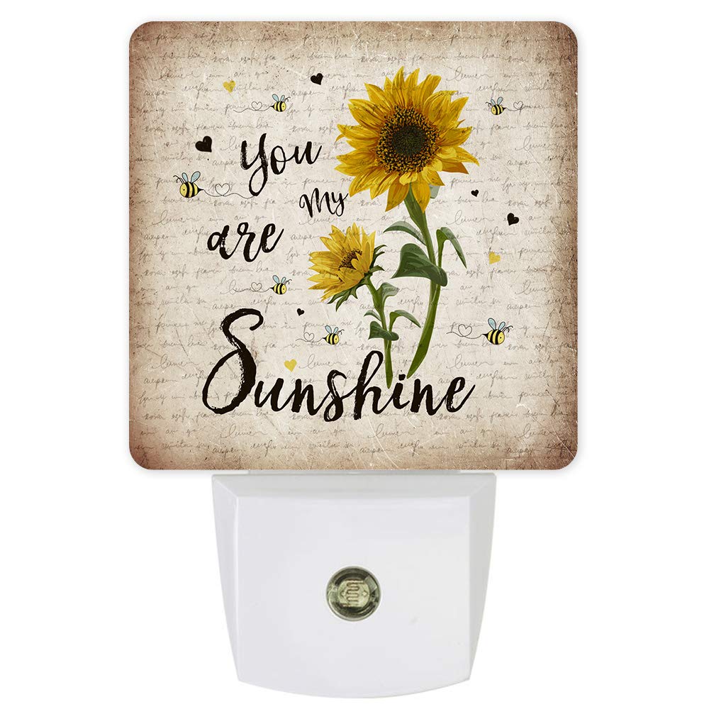 Sunflower Bees Night Light Plug in - Vintage LED Wall Light with Light Sensor for Nursery, Bedroom, Kids Room Decor | You Are My Sunshine Theme | Perfect for Children's Bedtime, Night Feedings & Cozy Ambiance