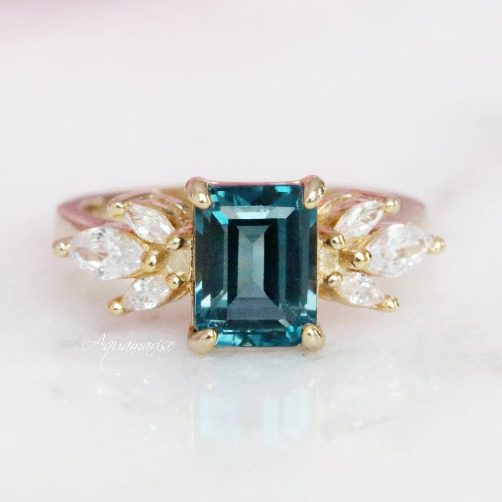 14K Gold Vermeil Eva London Blue Topaz Ring - Elegant Statement Jewelry for Women, Perfect for Weddings, Parties & Special Occasions