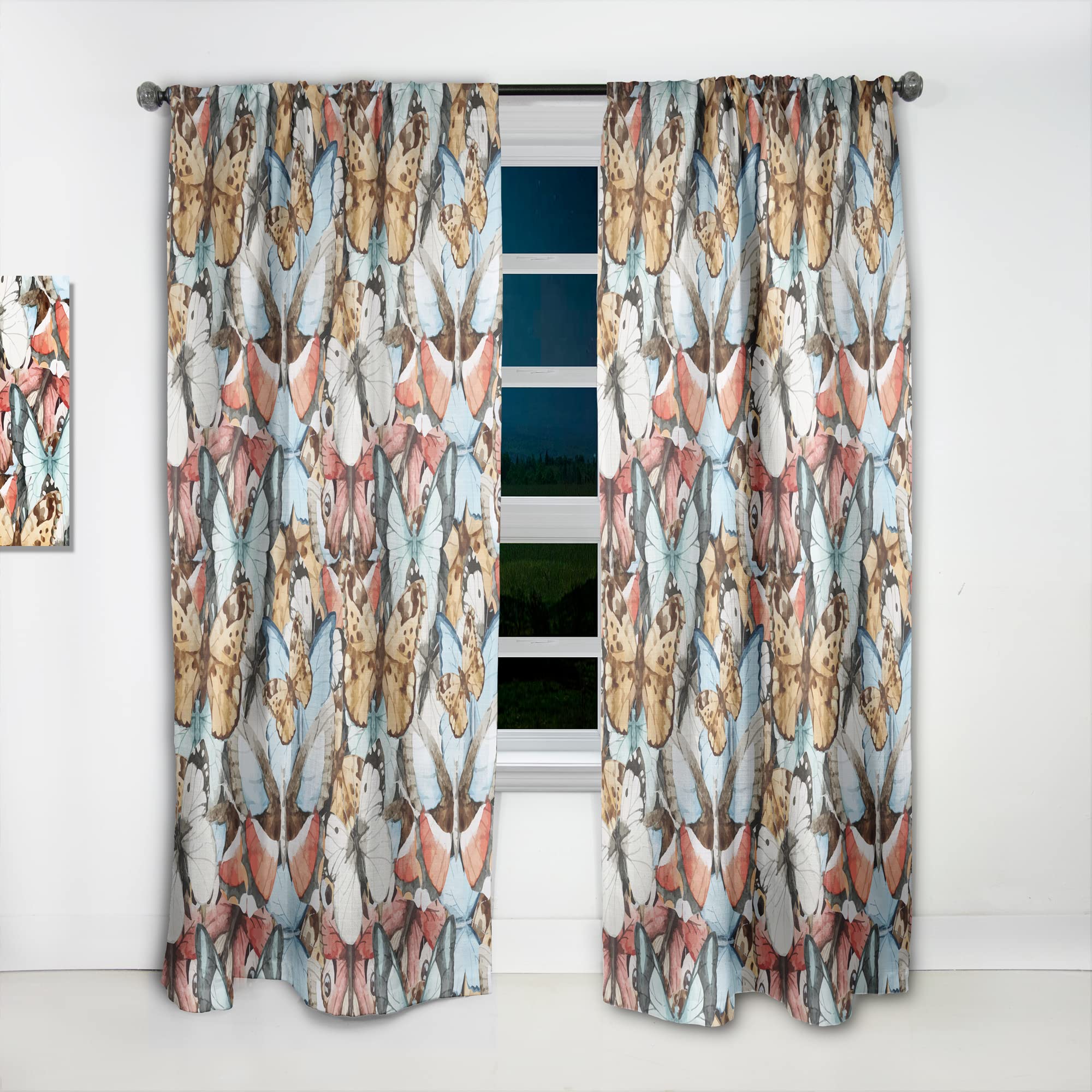 Thermal Insulated Butterfly Pattern Curtains - White, Red, Blue & Brown - 52x84 Single Panel for Bedroom & Living Room - Perfect for Home Decor & Light Control