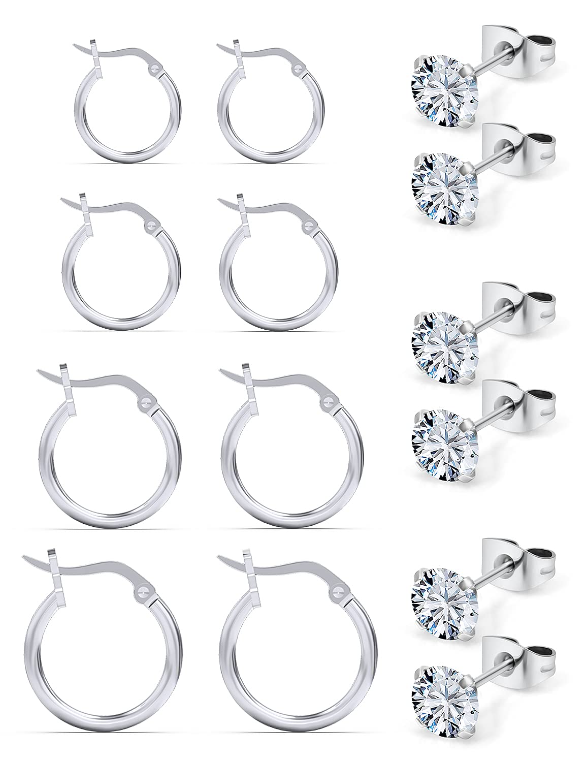 Hypoallergenic Silver & Surgical Steel Earrings for Women & Men - Stud, Hoop & Dangle Earrings | Perfect for Daily Wear, Parties & Gifts