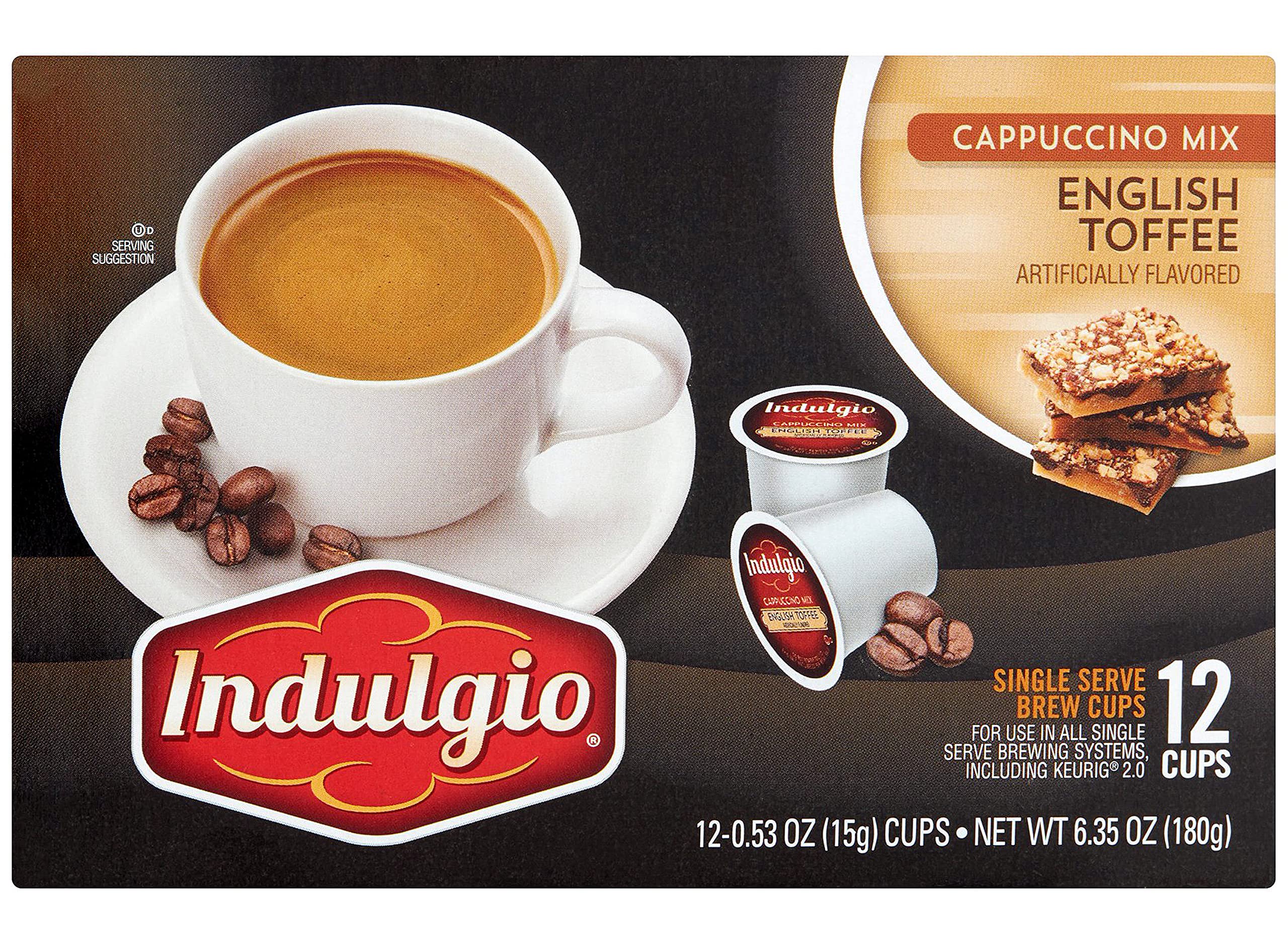 Indulgio English Toffee Medium Roast Single Serve Coffee Pods, 12 Count - Perfect for Keurig Brewers & Office Coffee Breaks