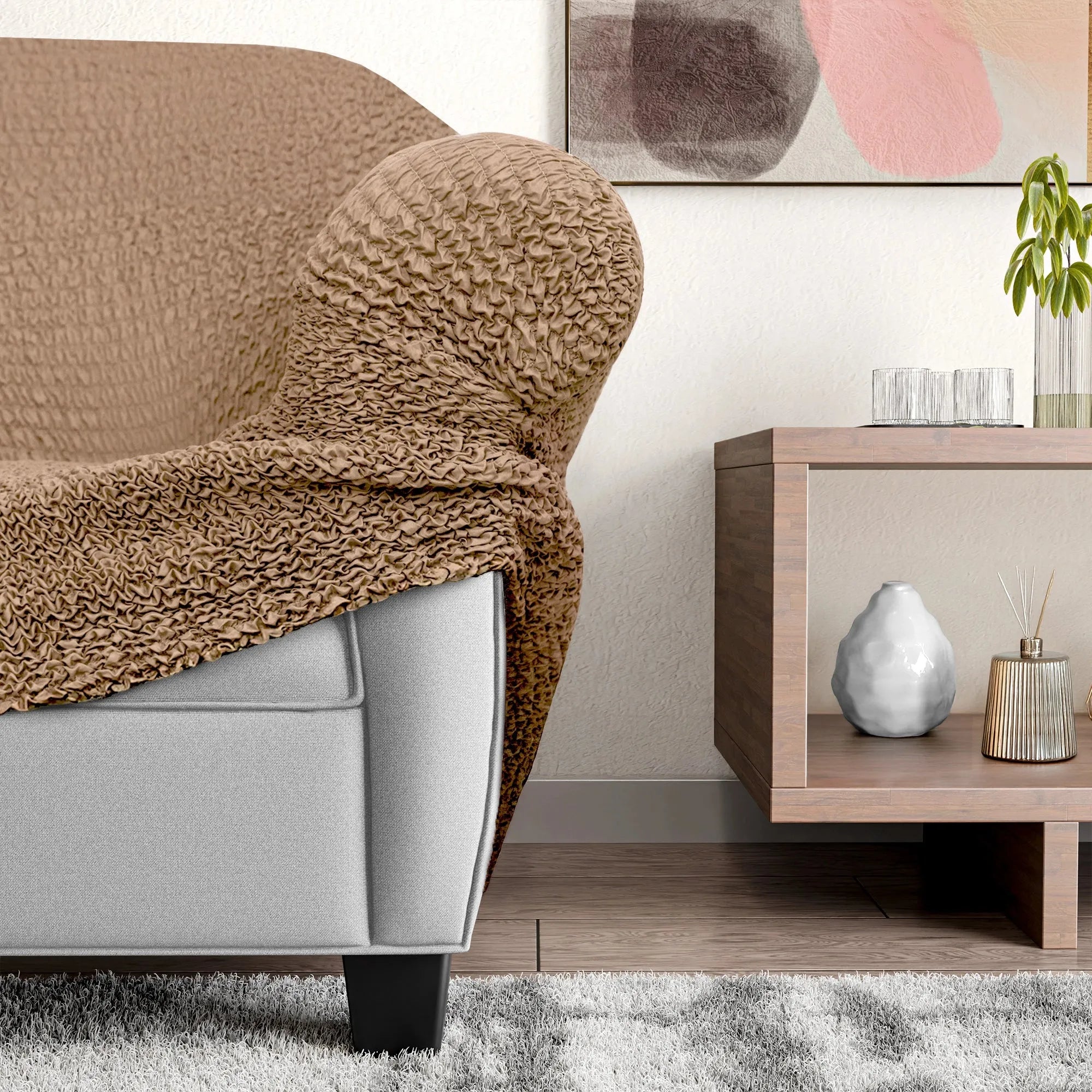 L Shaped Sofa Slipcover with Right Chaise - Premium Microfiber Stretchable Furniture Protector for Living Room, Sectional Couch Cover - Easy Wash & Anti-Slip Design for Home Decor