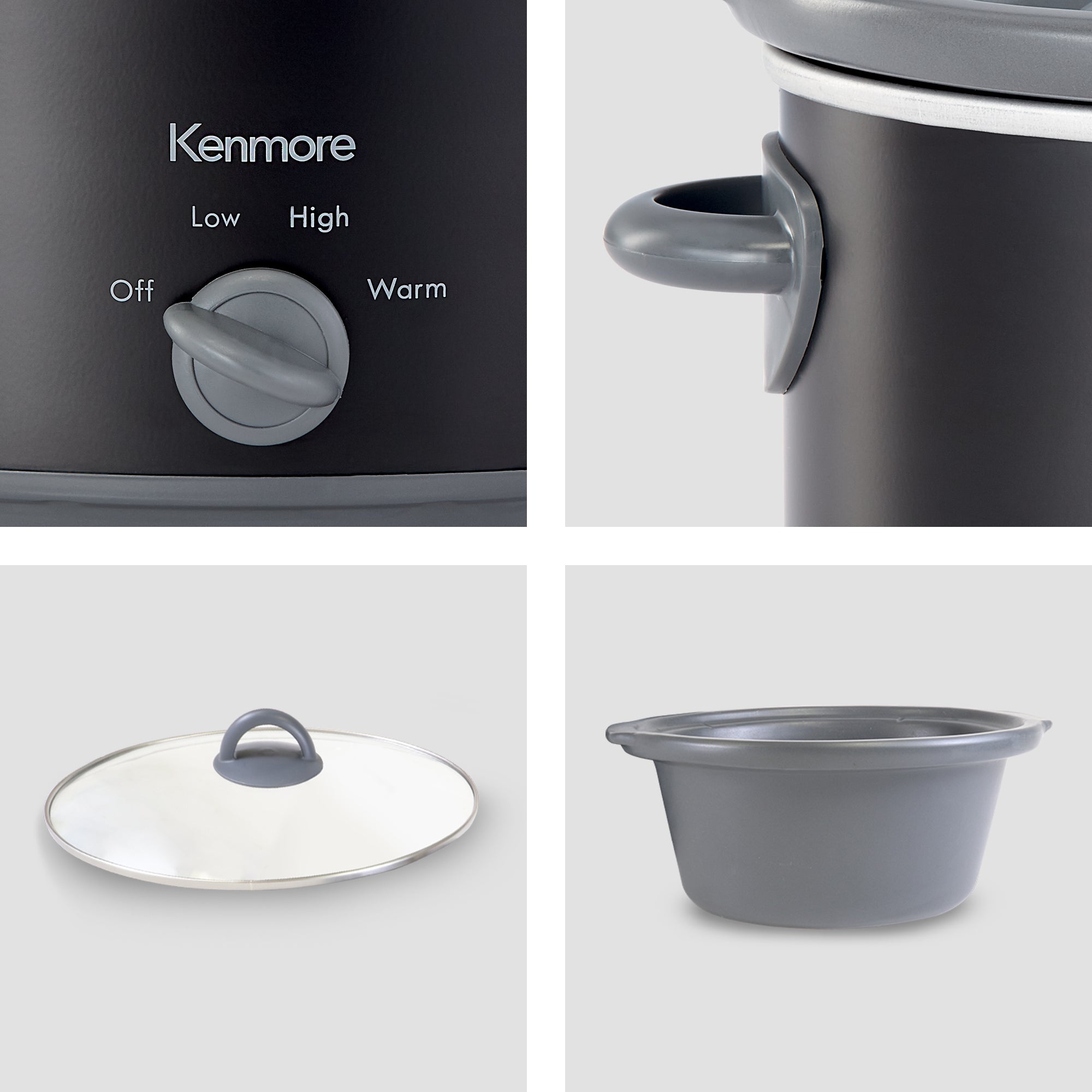 Kenmore 5 qt (4.7L) Slow Cooker - Black & Gray Compact Countertop Cooker with Simple Dial Control | Easy to Use for Warm, Braise, Simmer, Sous Vide | Perfect for Stew, Soup, Curry, Chili, Fondue & Yogurt Making | Ideal for Family Dinners, Meal Prep & Entertaining