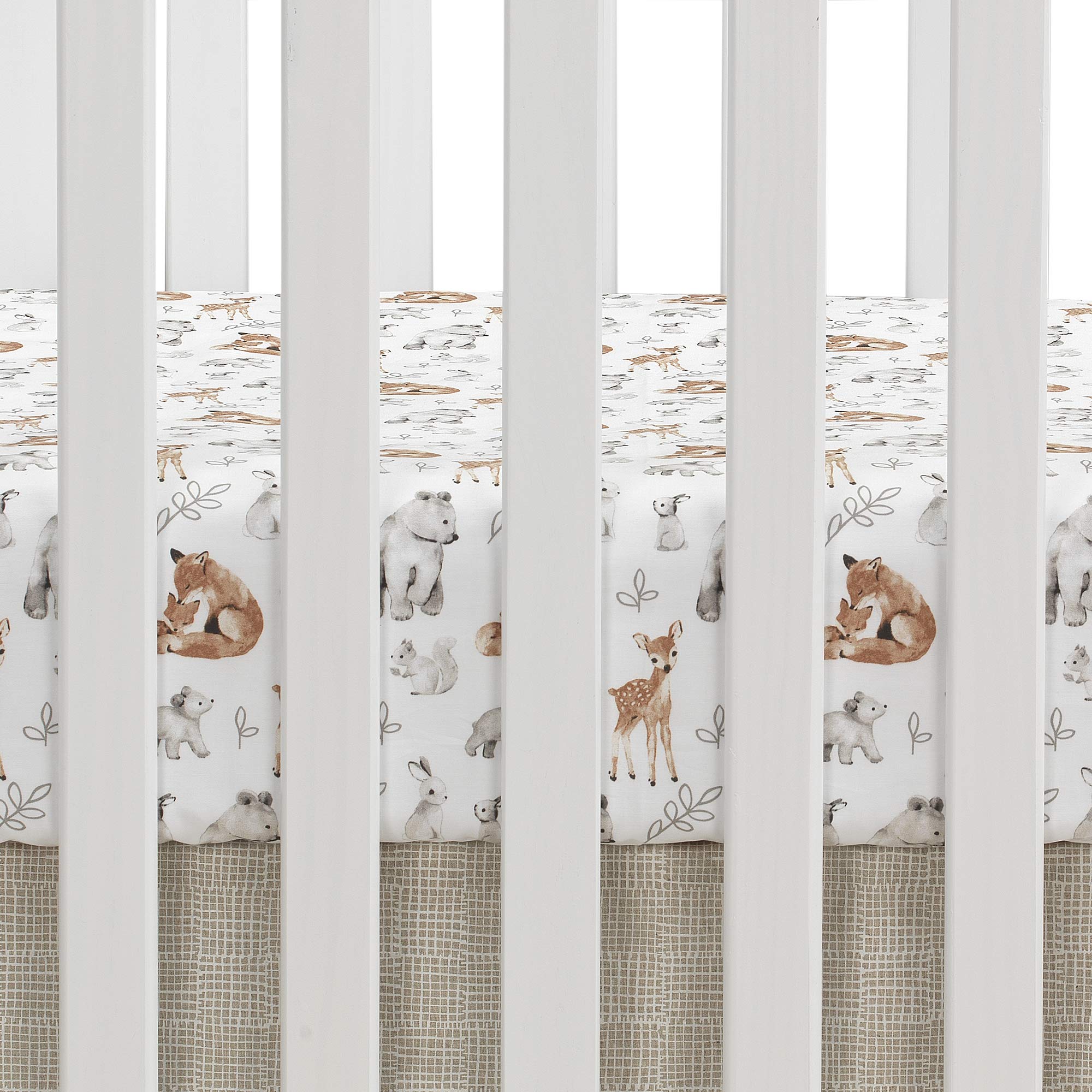 Lambs & Ivy Painted Forest 4-Piece Crib Bedding Set - Soft Gray, Beige & White Nursery Decor | Perfect for Baby Shower Gifts & Cozy Nursery Themes