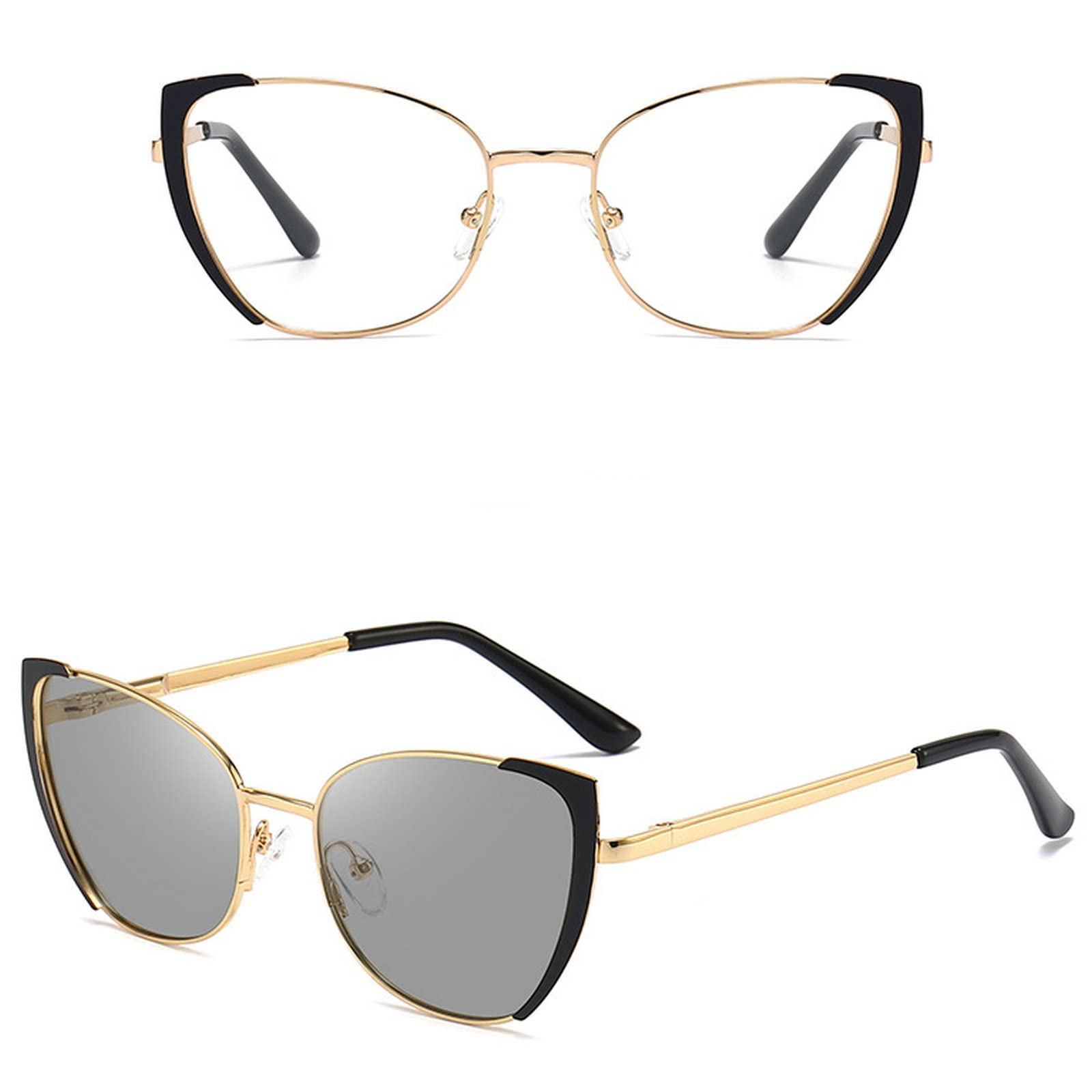 Women's Photochromic Cat Eye Sunglasses - Metal Full Frame for Reading & Outdoor