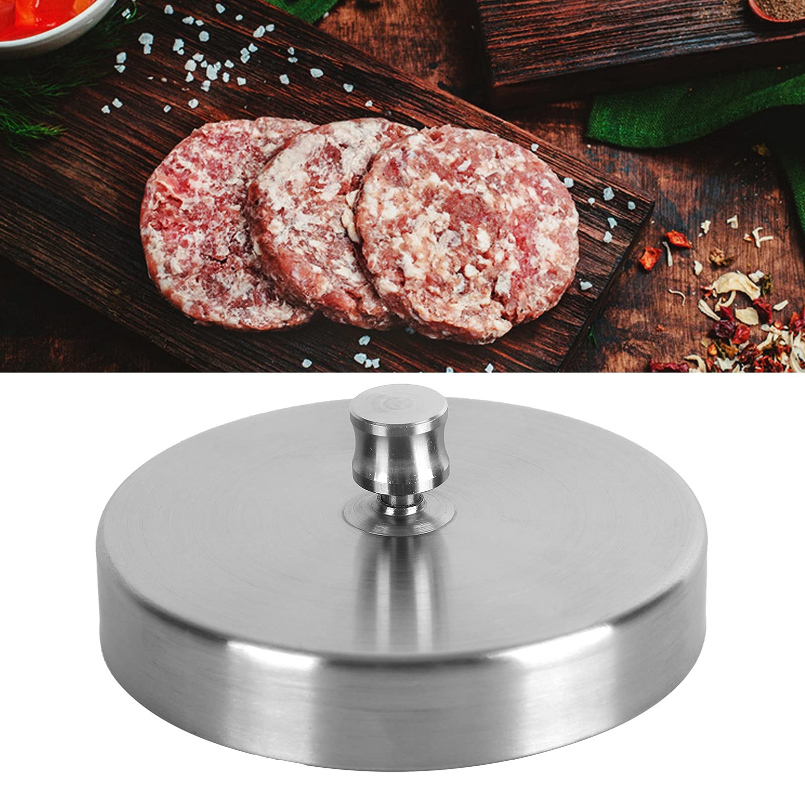 Stainless Steel Hamburger Press & Patty Smasher with Adjustable Handle - Perfect for BBQ Grill, Backyard Cookouts & Restaurant Burger Making
