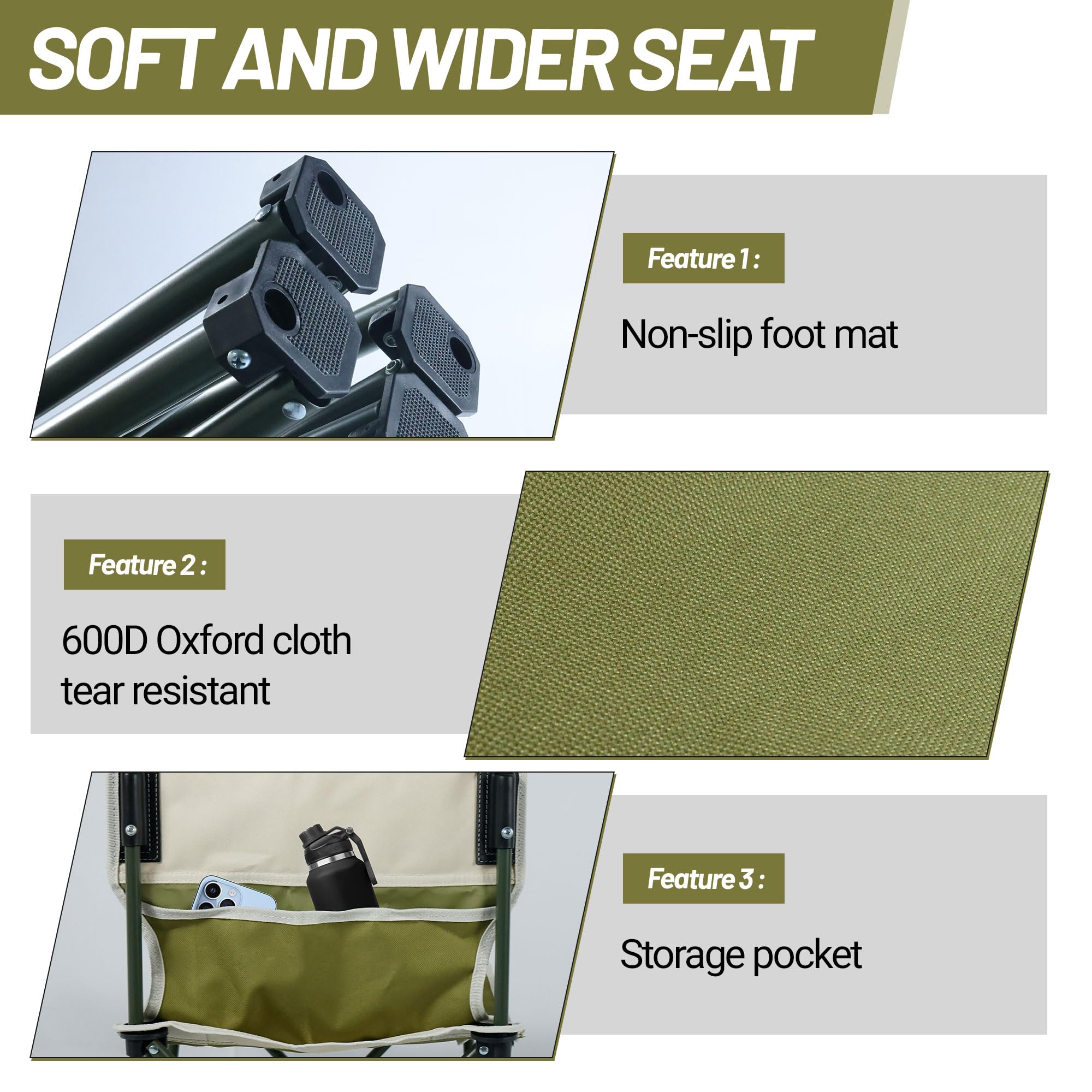 Portable Camping Chair Lightweight Folding Outdoor Chair for Beach Hiking Fishing Picnic - Dark Moss Green Collapsible Backpacking Chair for Teens & Adults - Perfect for Camping, Backyard, Sports Events & Outdoor Adventures