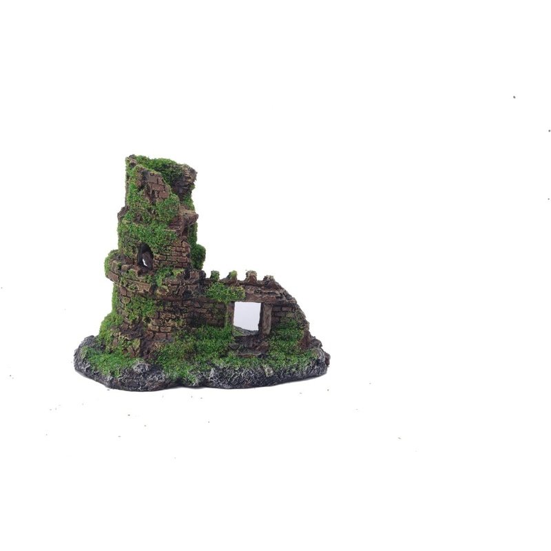Aquatopia Mini Castle with Moss - 5.5 x 4 x 4.7 Inch Small Aquarium Decor for Betta Fish Tank, Shrimp Habitat & Terrarium Landscape Decoration