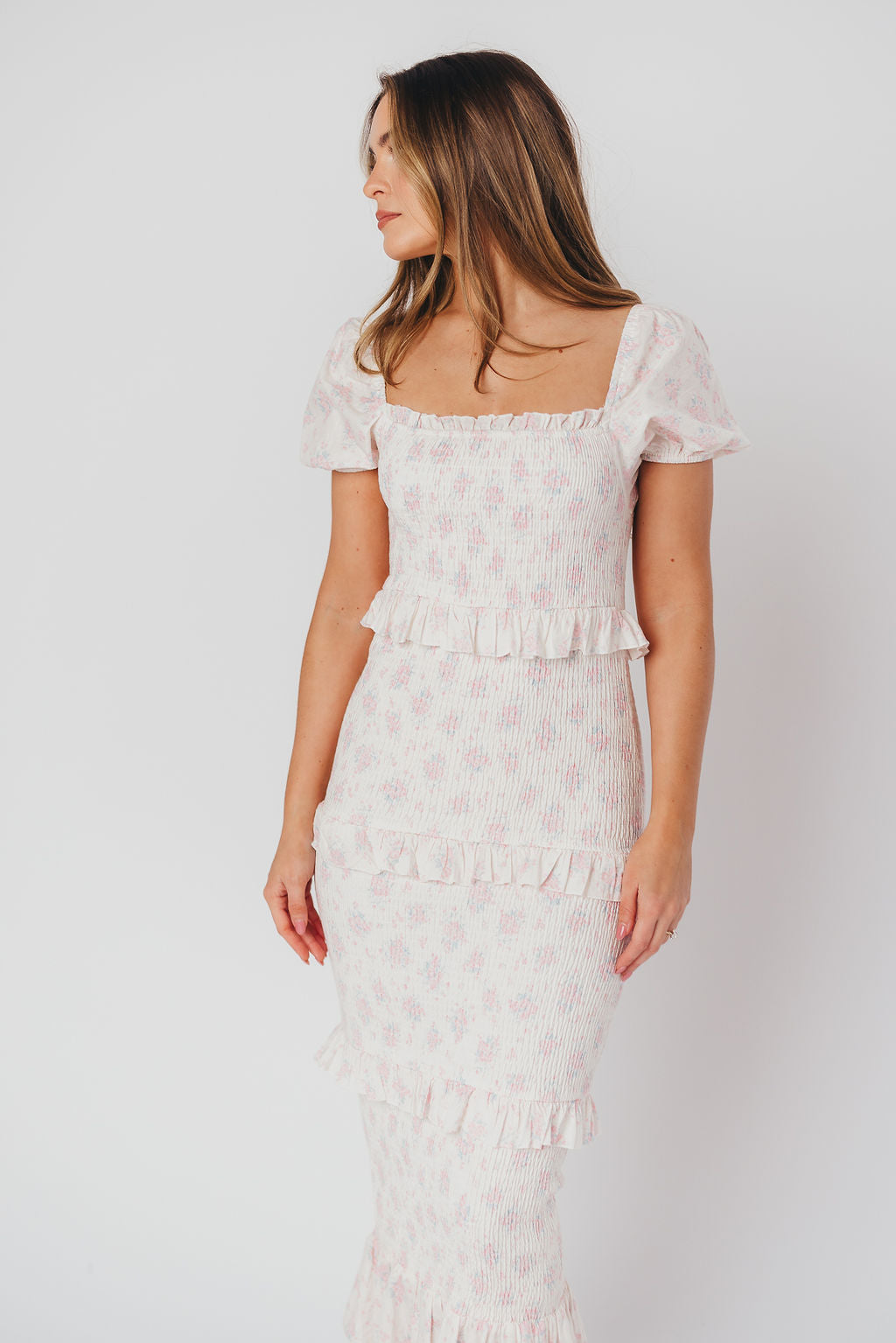 Ada Smocked Dress in Pink Floral - Bump Friendly Maternity Dress & Inclusive Sizing (S-3XL) | Perfect for Baby Showers, Bridal Events & Summer Weddings