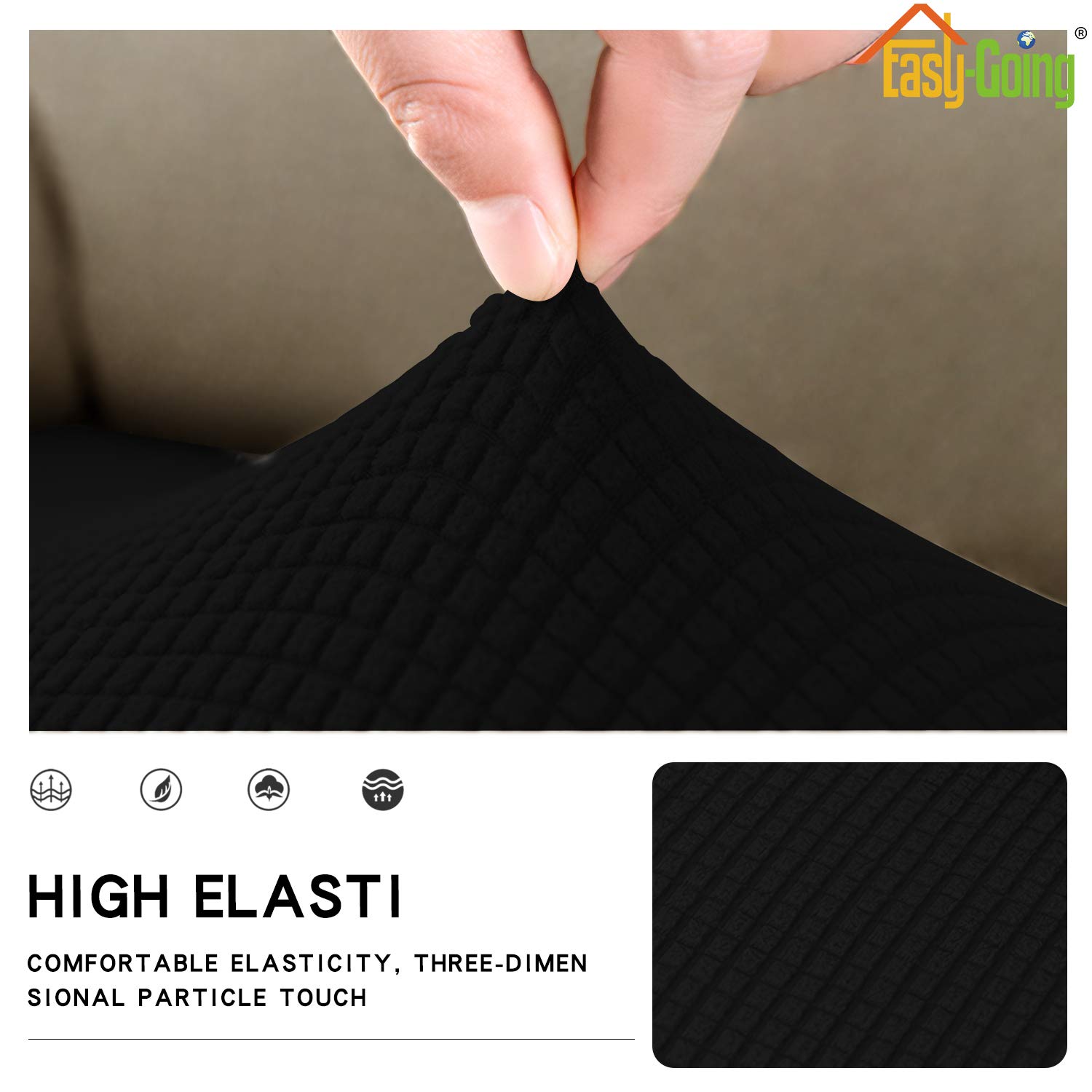 Breathable Stretch Sofa Cushion Cover - Elastic Furniture Protector Slipcover for Chairs & Couches (Black) | Perfect for Living Room, Office & Outdoor Seating