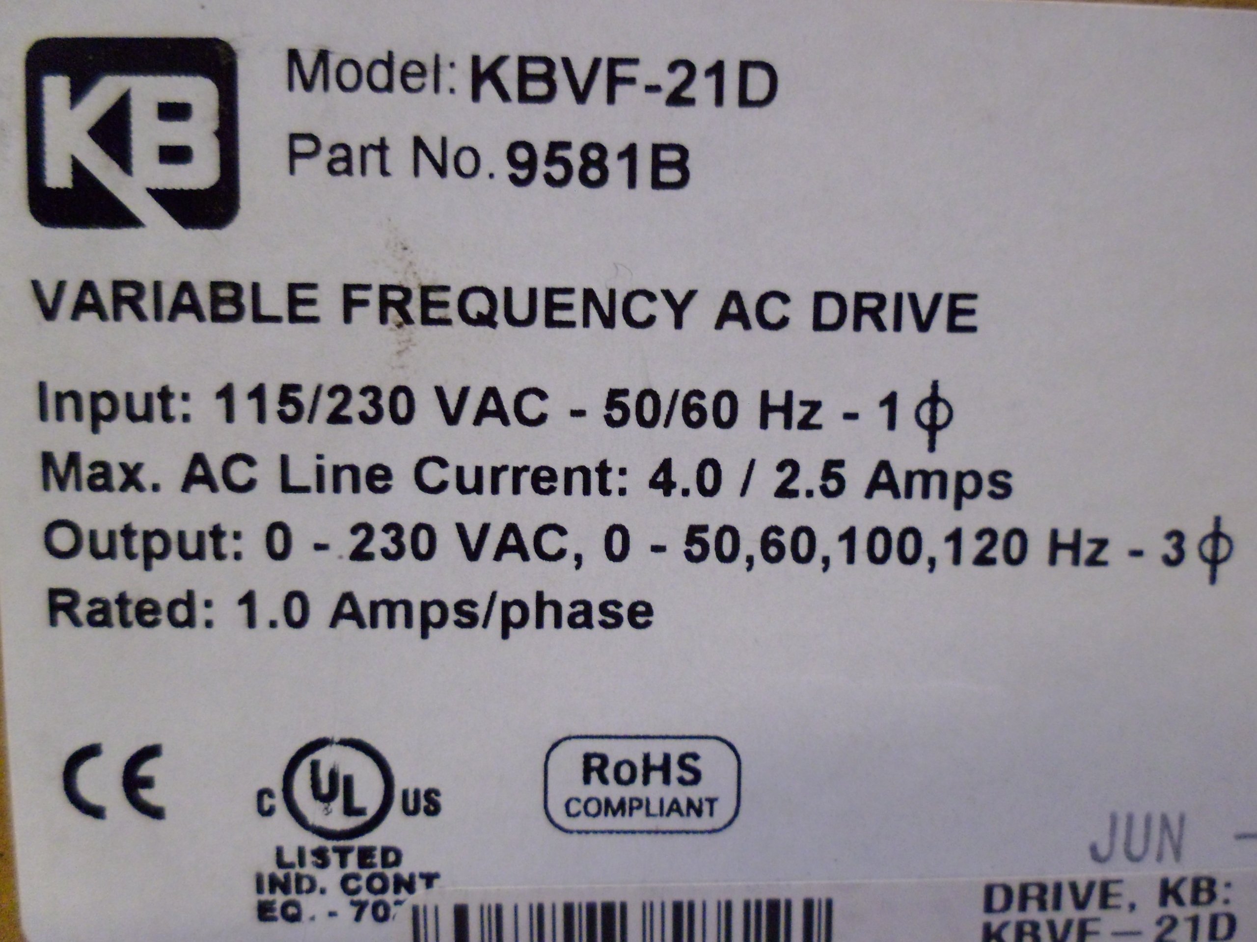 KB ELECTRONICS 9581 0.1 HP Variable Frequency Drive, 230V AC 3-Phase Output, 115/230V AC 1-Phase Input, KBVF-21D - Perfect for Industrial Automation & Motor Speed Control