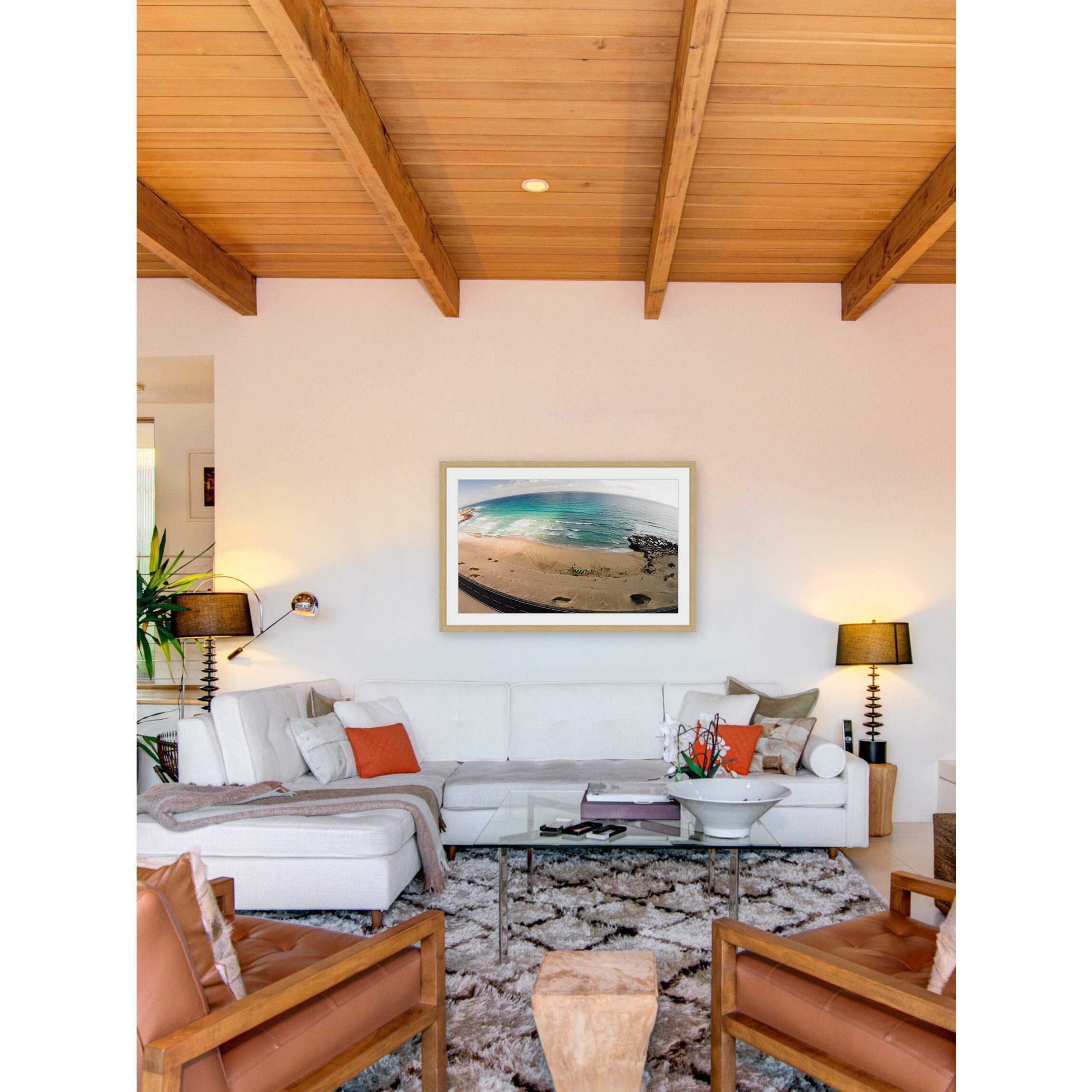 Handmade Telescopic Beach View Framed Print 36x24 Inch - Coastal Wall Art Decor for Living Room, Bedroom & Office - Marmont Hill