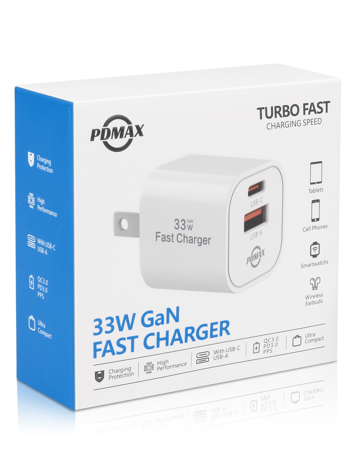 PDMAX 33W Dual Port USB C Charger Block - Fast Charging USB-C & USB-A Wall Adapter with PPS Technology | ETL Certified | Compatible with iPhone 16/15/14, Samsung Galaxy S23/S22, Google Pixel 8/7, iPad Pro/Air | Perfect for Home, Office & Travel Charging