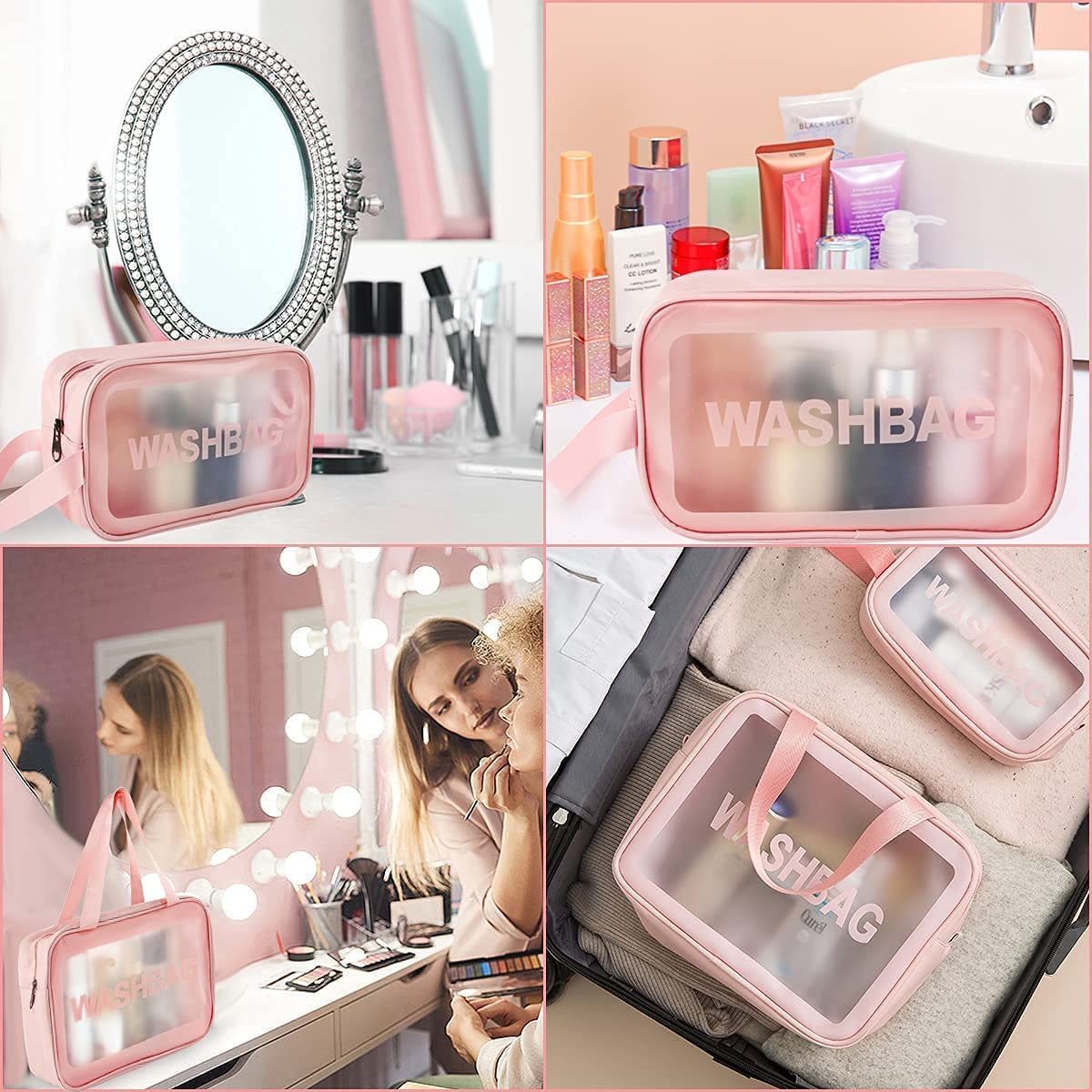 Lariox Large Leather Cosmetic Bag - Waterproof Travel Toiletry Organizer for Women & Girls, Perfect for Trips & Gyms