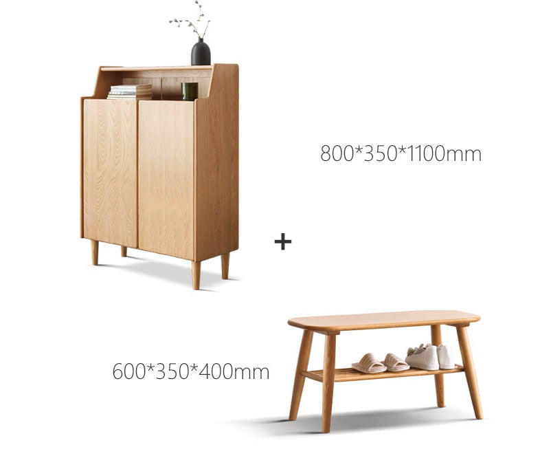 Solid Oak Wood Shoe Storage Cabinet - Organize Entryway & Closet - Perfect for Home, Apartment, and Office Organization