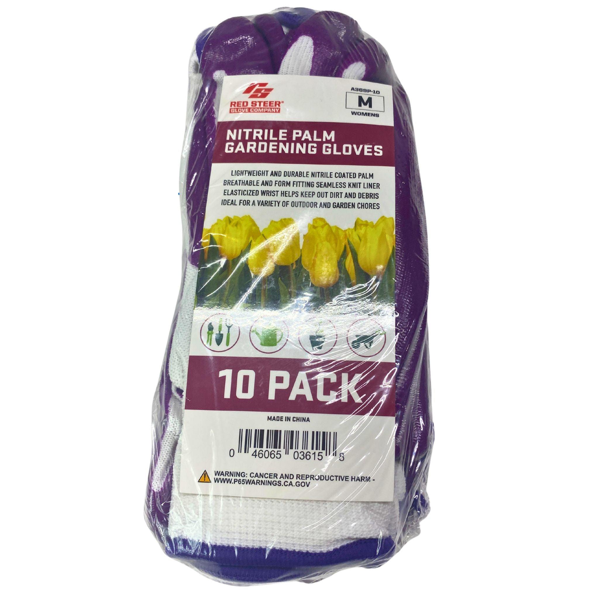 Red Steer Nitrile Palm Gardening Gloves for Women - 10 Pack (48 Pcs Lot) - Durable & Comfortable for Gardening, Landscaping & Outdoor Work