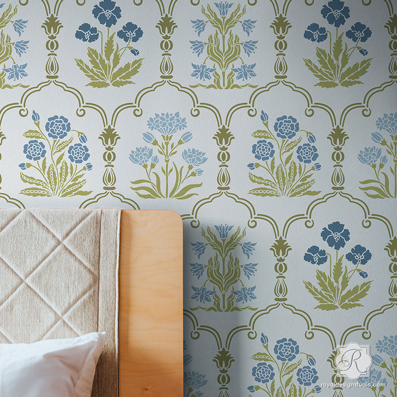 Majorelle Floral Trellis Wall Stencil - DIY Home Decor Painting Template for Walls, Furniture & Crafts | Perfect for Bedroom, Nursery, Living Room & Garden Projects