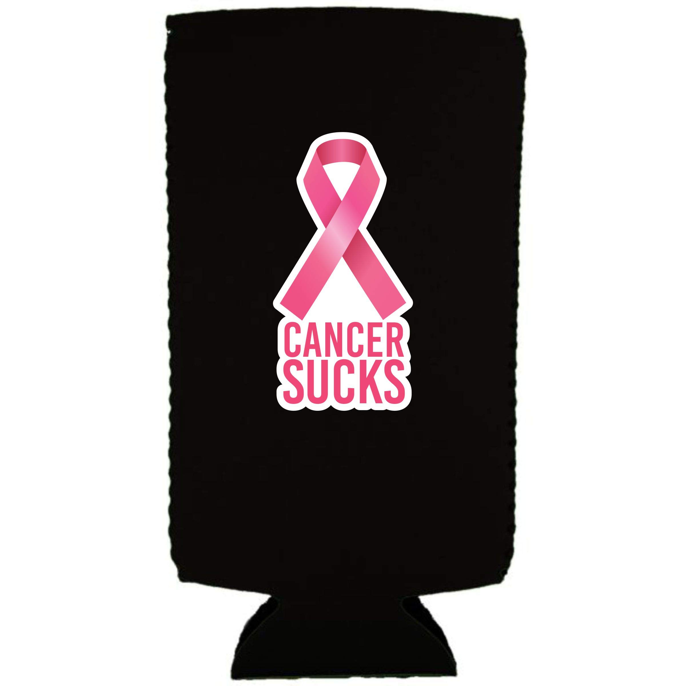 Cancer Sucks Slim Can Cooler (Black, 2 Pack) - Insulated Beer Can Holder for Drinks, Perfect for Cancer Awareness Events, Fundraisers & Outdoor Activities