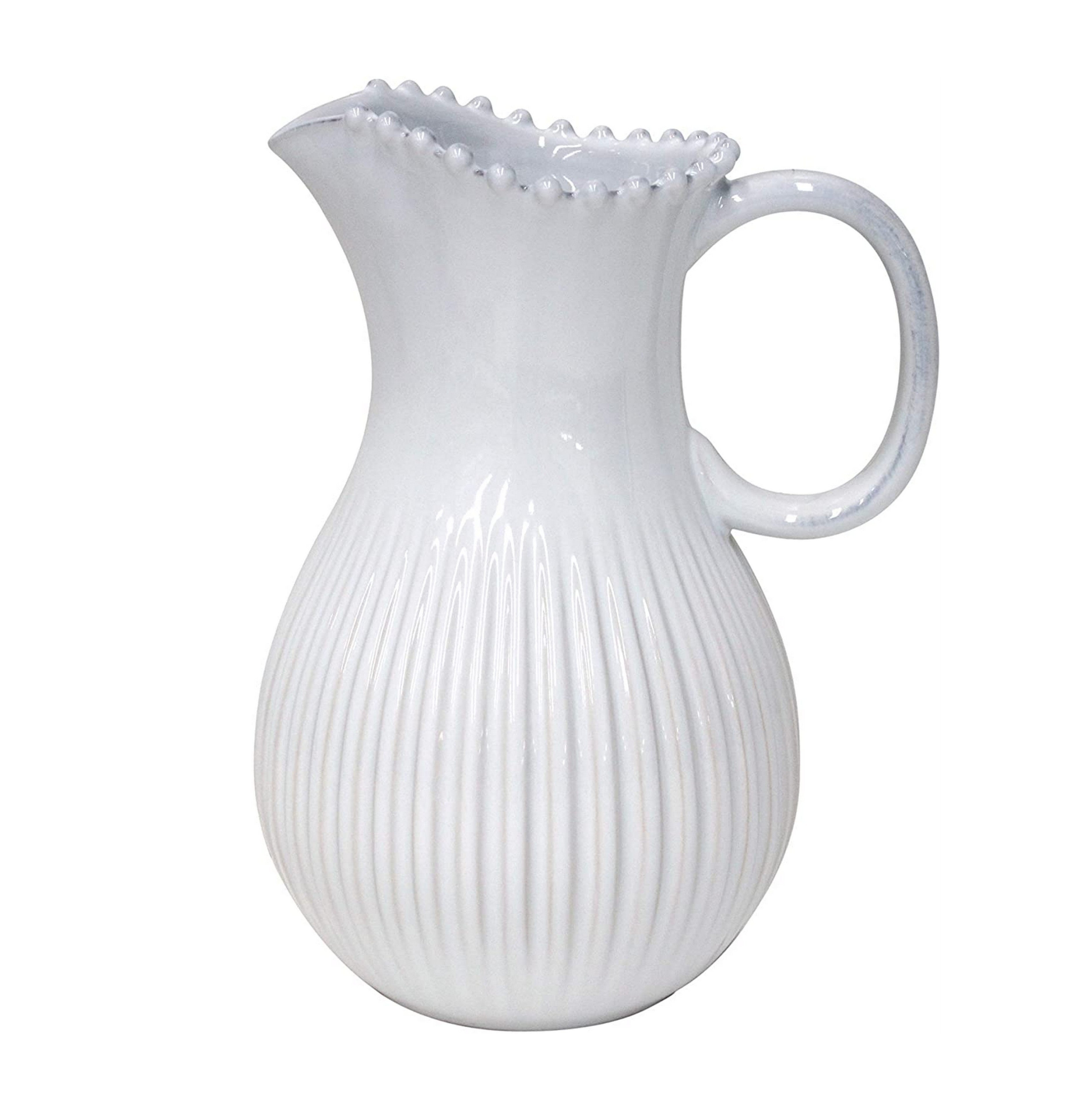 COSTA NOVA Pearl Collection 87 oz White Ceramic Pitcher - Elegant Stoneware Water Pitcher for Iced Tea, Lemonade & Summer Beverages - Perfect for Dining, Entertaining & Kitchen Decor