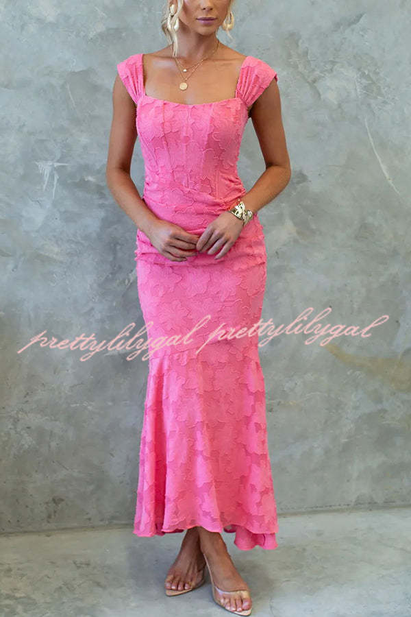 Unreal Beauty Floral Print Textured Ruched Fishtail Maxi Dress for Women | Elegant Evening Gown for Weddings, Parties & Special Occasions