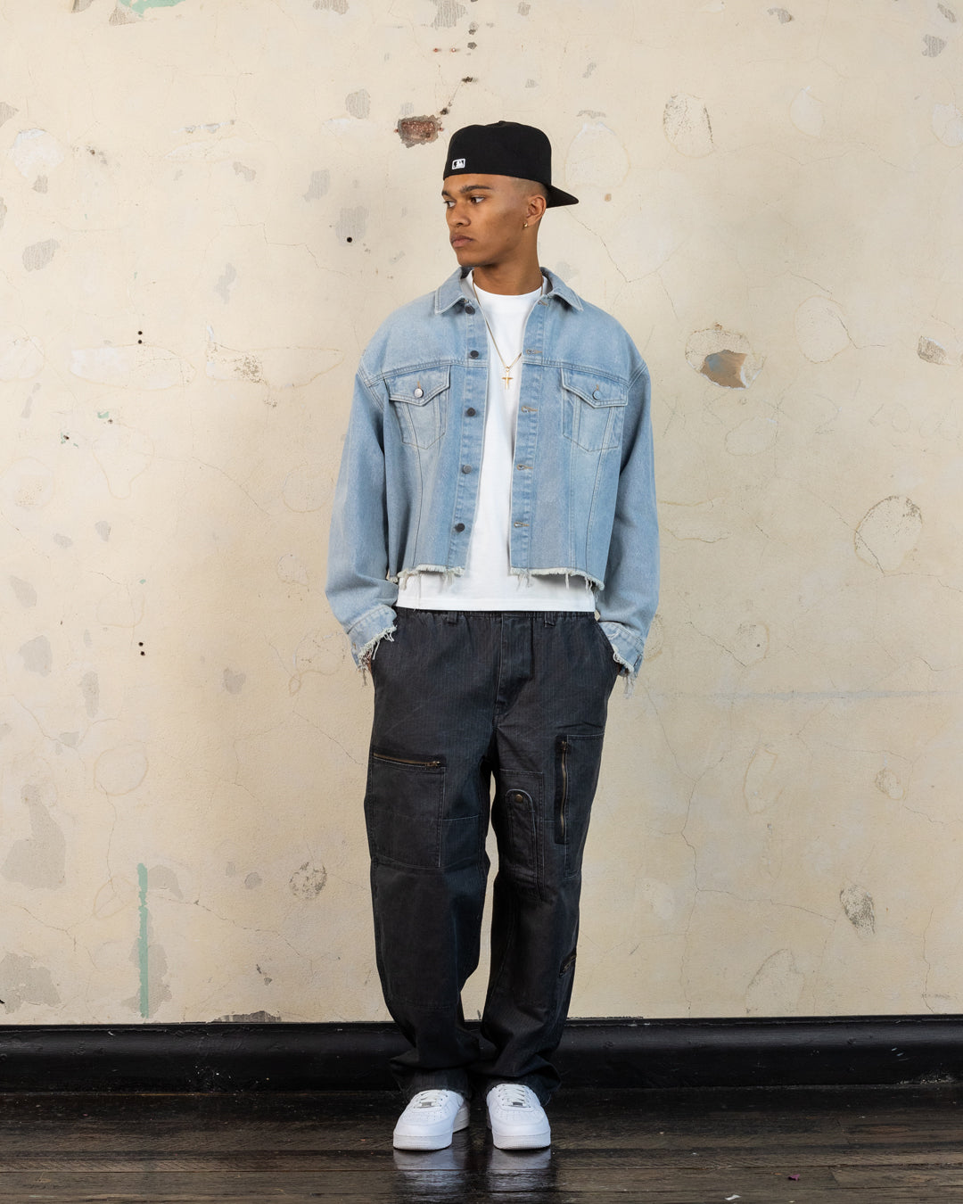 404 Riptide Cropped Denim Jacket - Distressed Blue Wash | Vintage Style Women's Outerwear for Casual Wear & Street Fashion