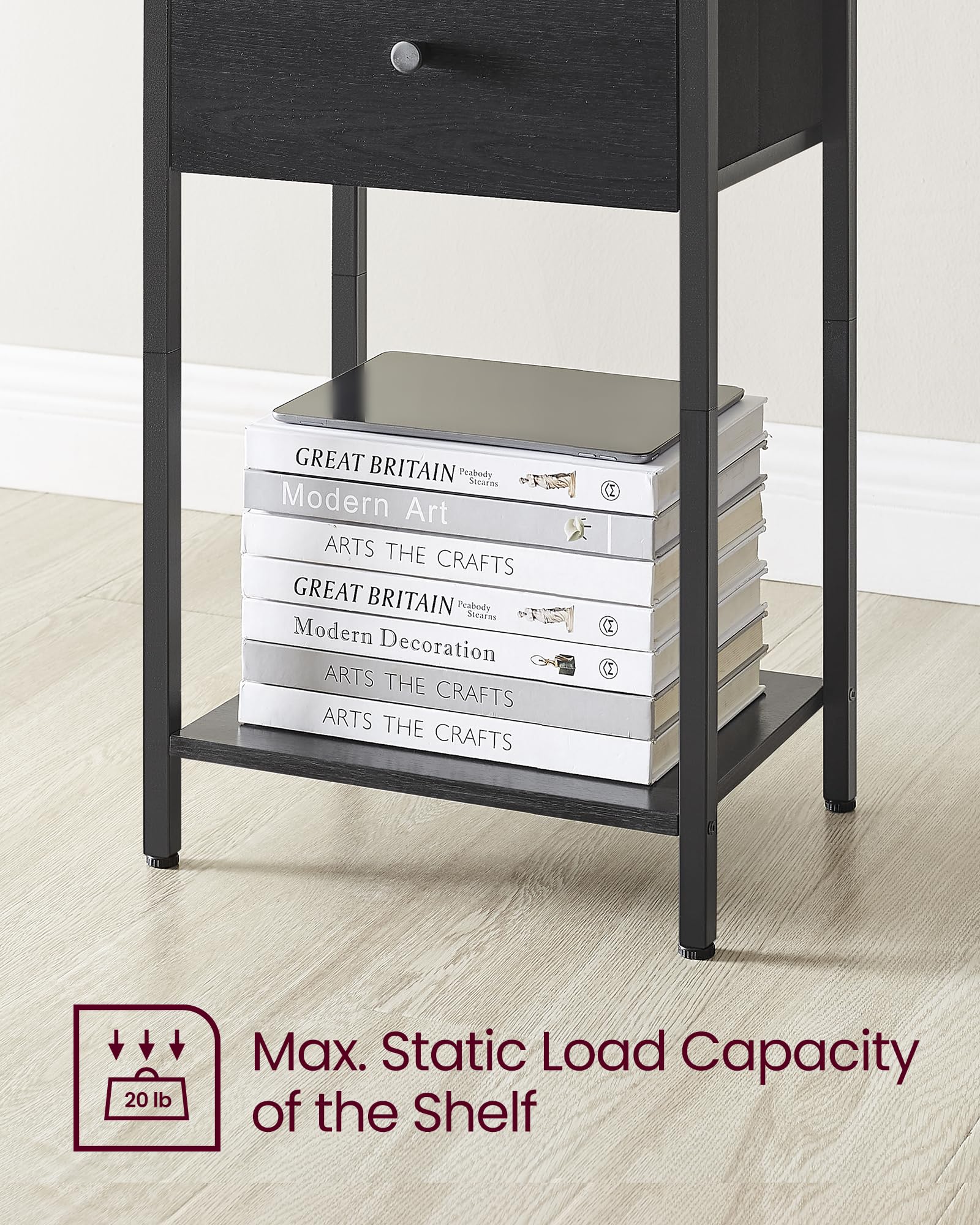 VASAGLE 2-Piece Nightstand Set with Fabric Drawer and Storage Shelf, 24-Inch Tall End Table for Bedroom - Black ULGS221B21 | Perfect for Small Spaces, Guest Rooms & Apartment Living