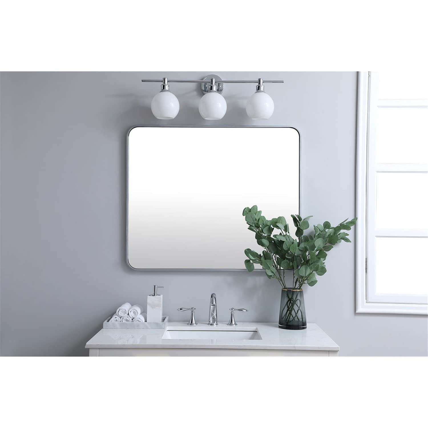 Silver 30x36 Rectangular Metal Mirror - Elegant Decor for Living Room & Bedroom