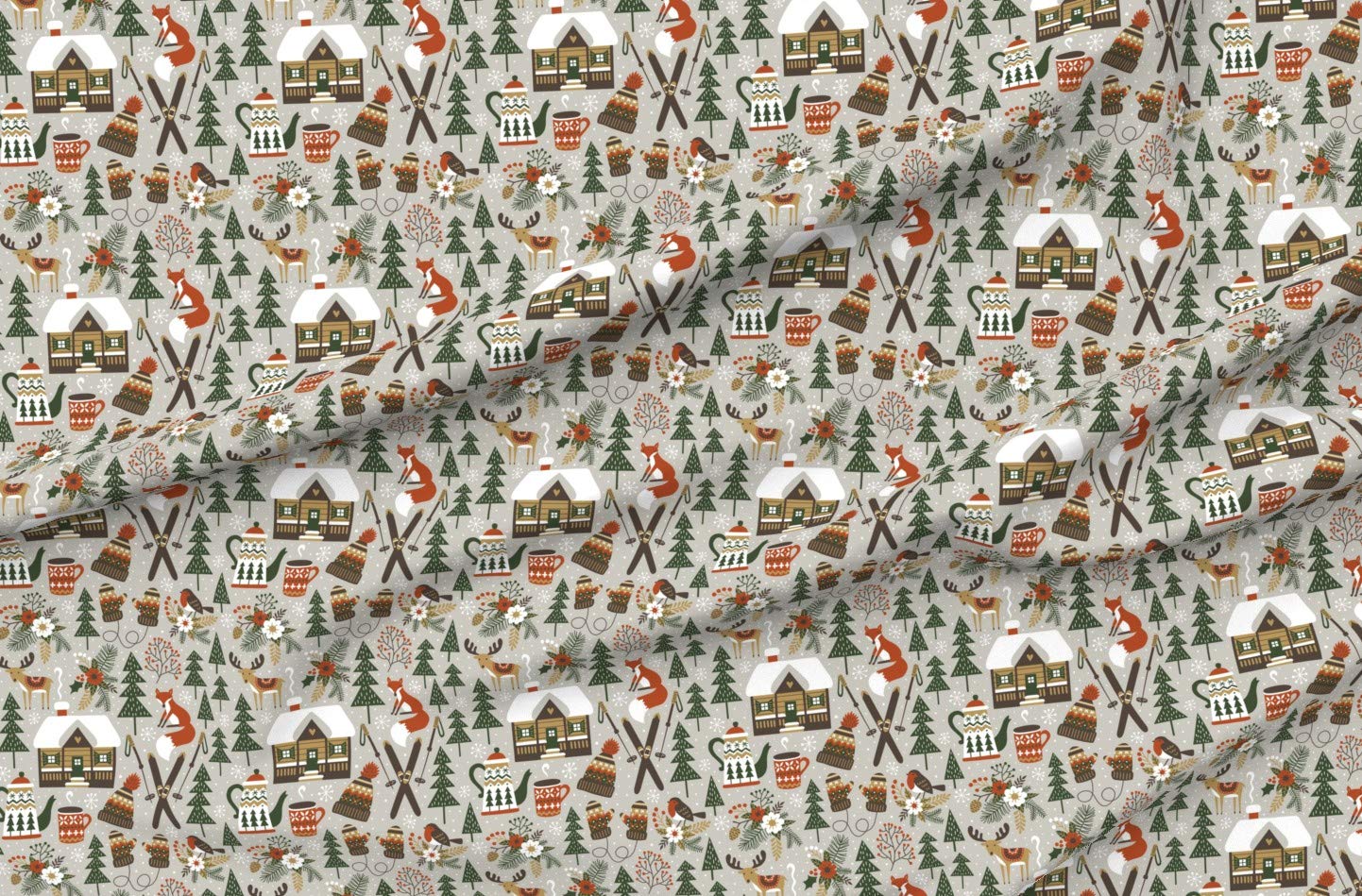 Premium Spoonflower Minky Fabric - Soft Light Gray Deer & Fox Woodland Winter Snow Christmas Print by The Yard - Perfect for Sewing Baby Blankets, Quilt Backing, Plush Toys & Holiday Decorations