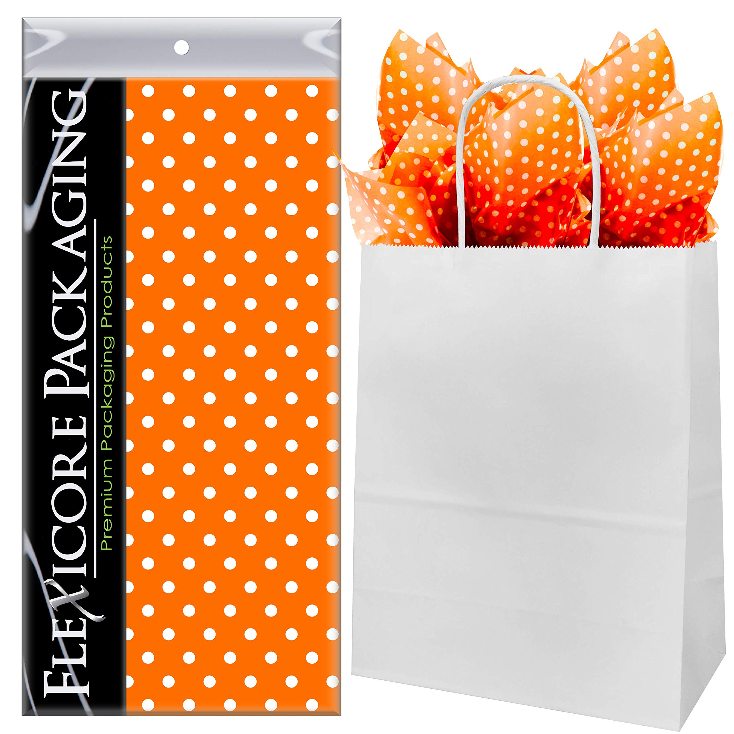 Premium White Kraft Paper Gift Bags with Orange Polka Dot Design - 8