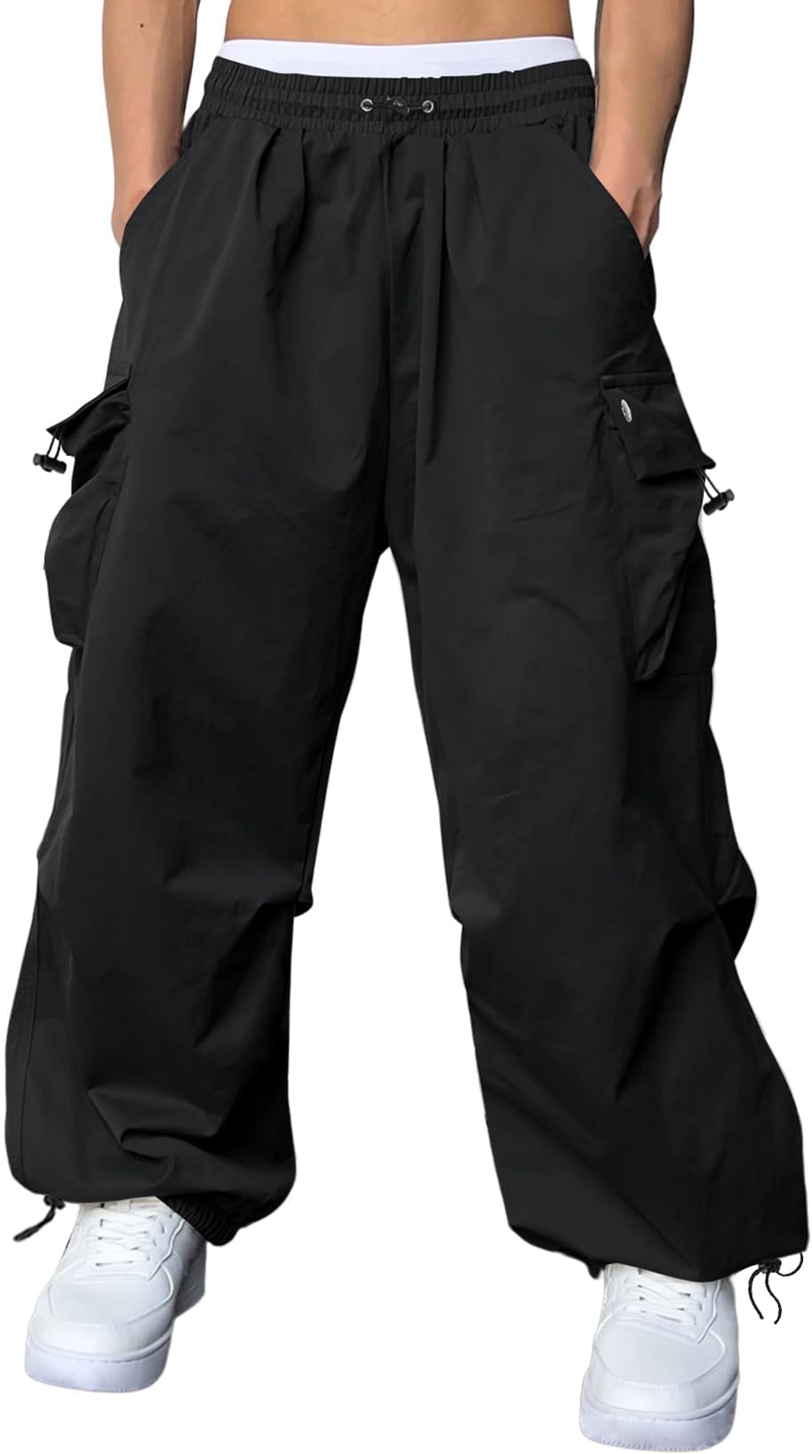 **Susclude Men's Parachute Cargo Pants - Loose Fit Baggy Sweatpants with Pockets, Drawstring Waist for Casual & Outdoor Wear | Perfect for Streetwear, Hiking, and Travel**