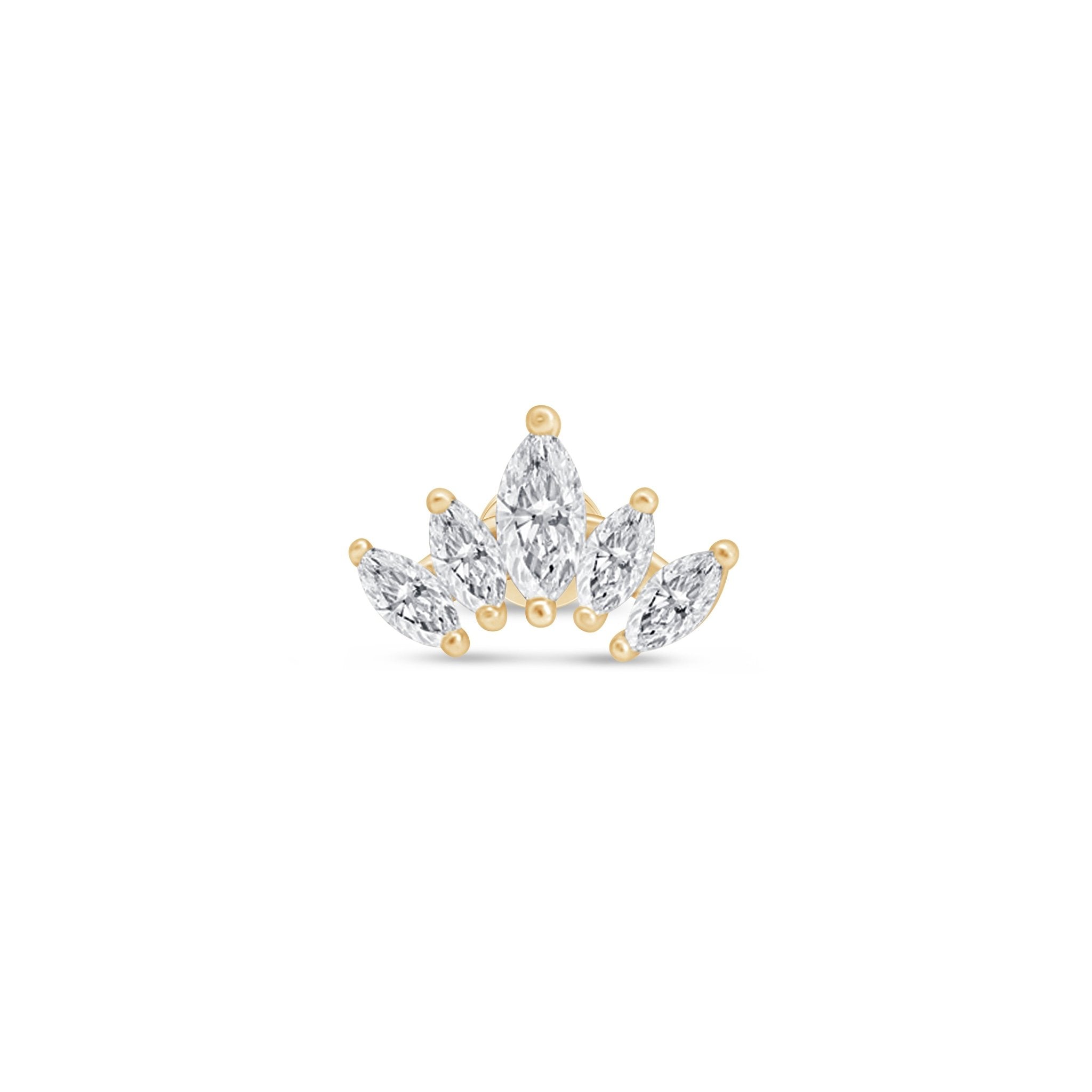 14K Yellow Gold Marquise Cut Five Petal Lotus Stud Earrings - Dainty Floral Jewelry for Women, Perfect for Everyday Wear & Special Occasions