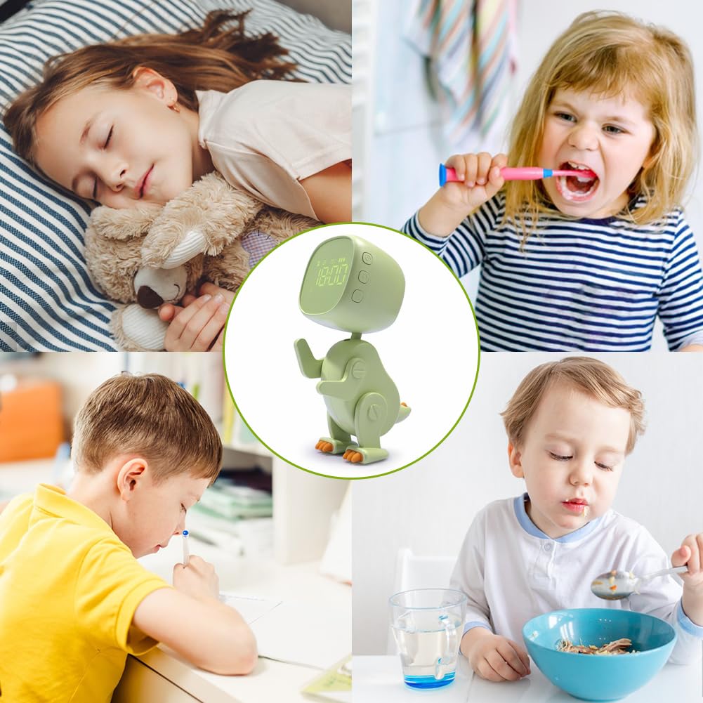 LOMUG Digital Alarm Clock for Kids - Rechargeable Dinosaur Learning Clock with 6 Wake-Up Sounds, Snooze, Night Light, Adjustable Brightness & Volume - Perfect for Boys & Girls Bedrooms, Nursery, or Travel