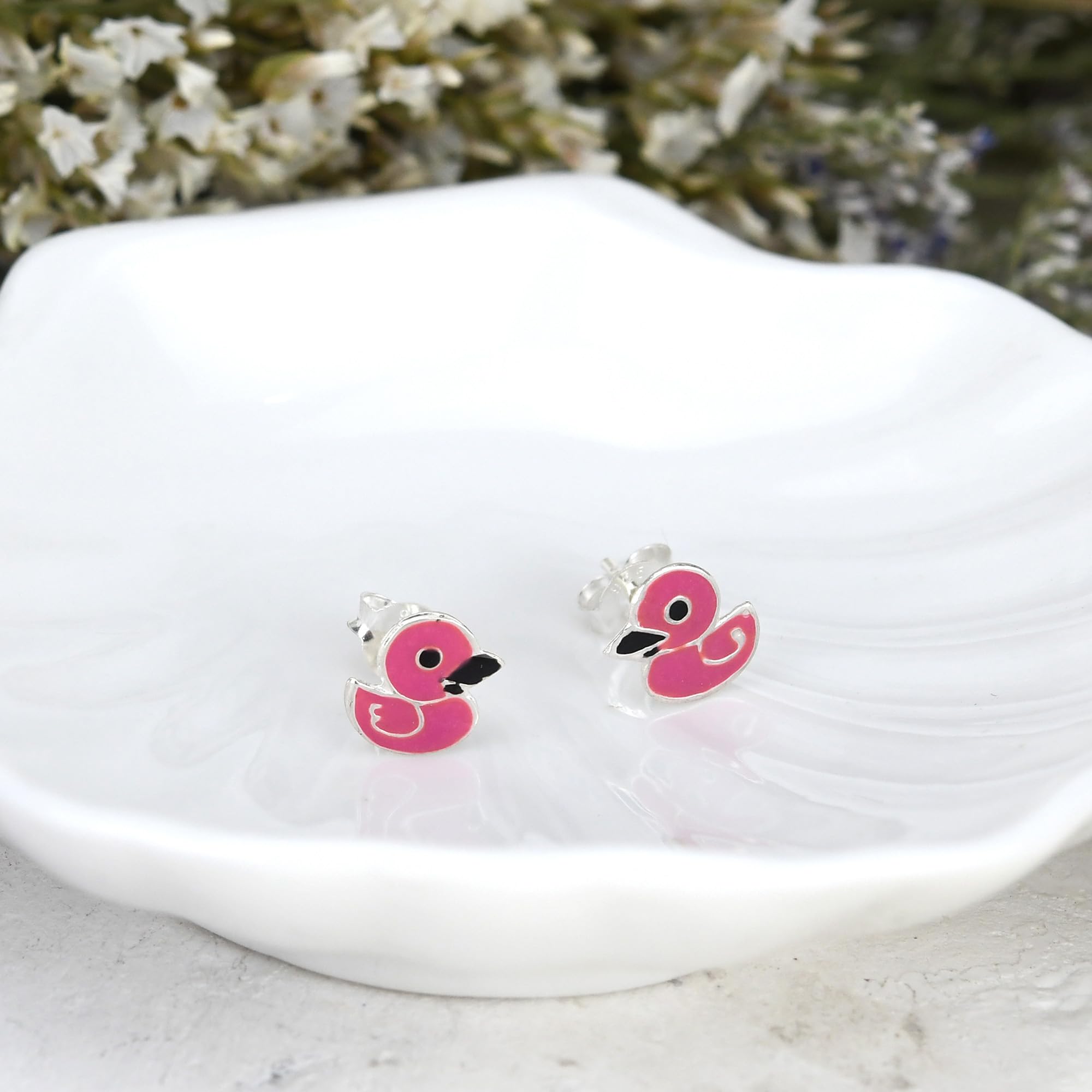 Aeravida Ducky Duck .925 Sterling Silver Stud Earrings for Women | 9mm Pink Enamel Stud Earrings | Cute & Elegant Jewelry Gift for Birthday, Valentine's Day, Anniversary | Hypoallergenic & Tarnish-Resistant